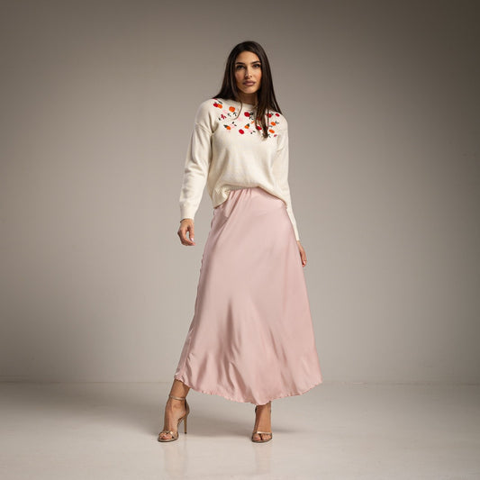 WHITE CREAM KNIT EMBROIDERED FLOWERS SWEATER