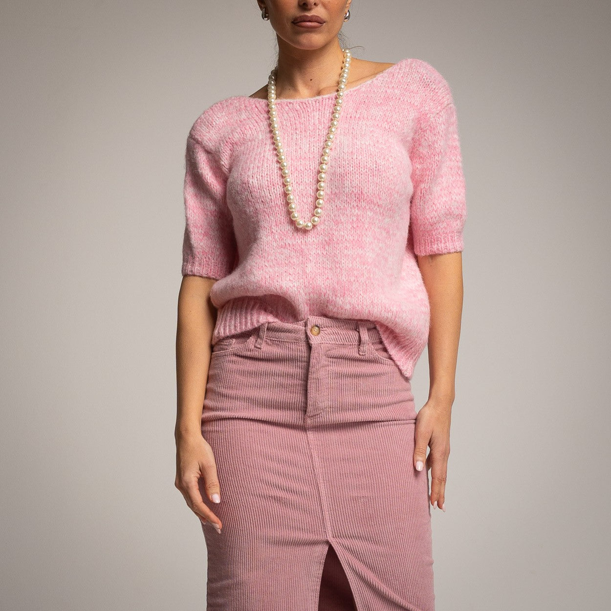 PINK SILVER TRICOT KNIT SWEATER
