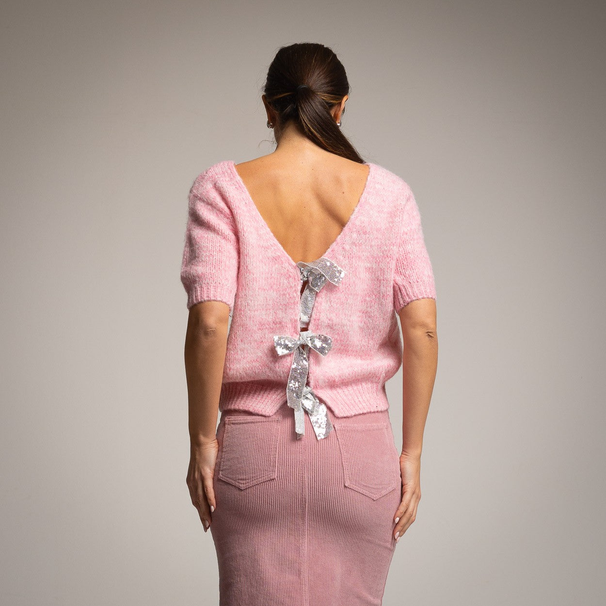 PINK SILVER TRICOT KNIT SWEATER