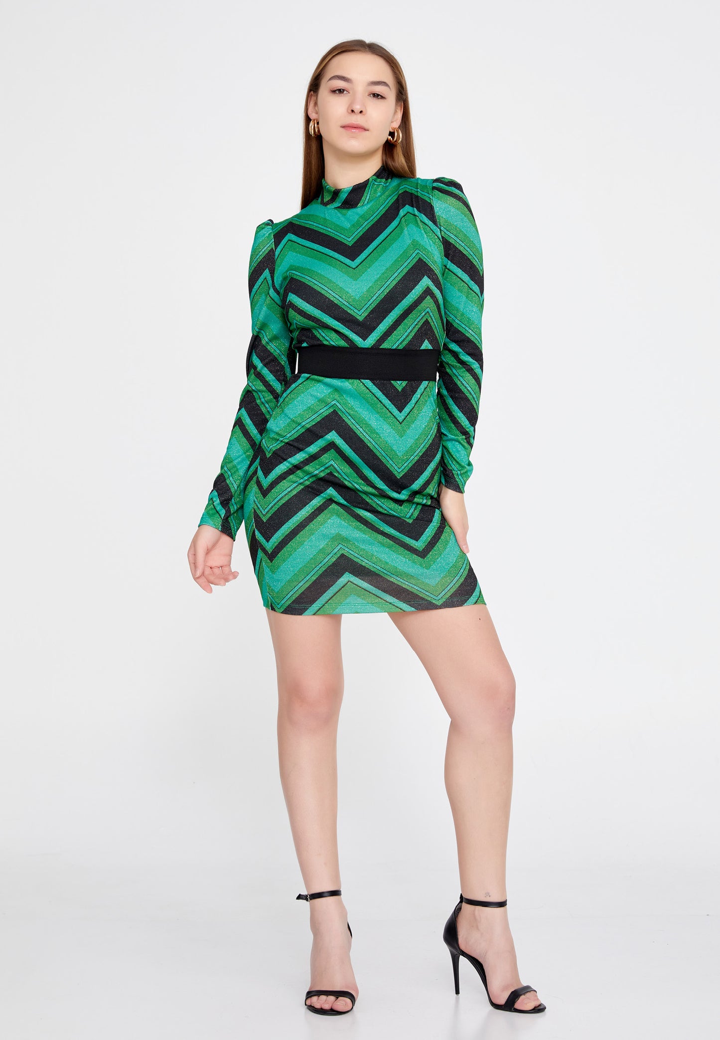 BODYCON GEOMETRIC GREEN V PATTERN DRESS