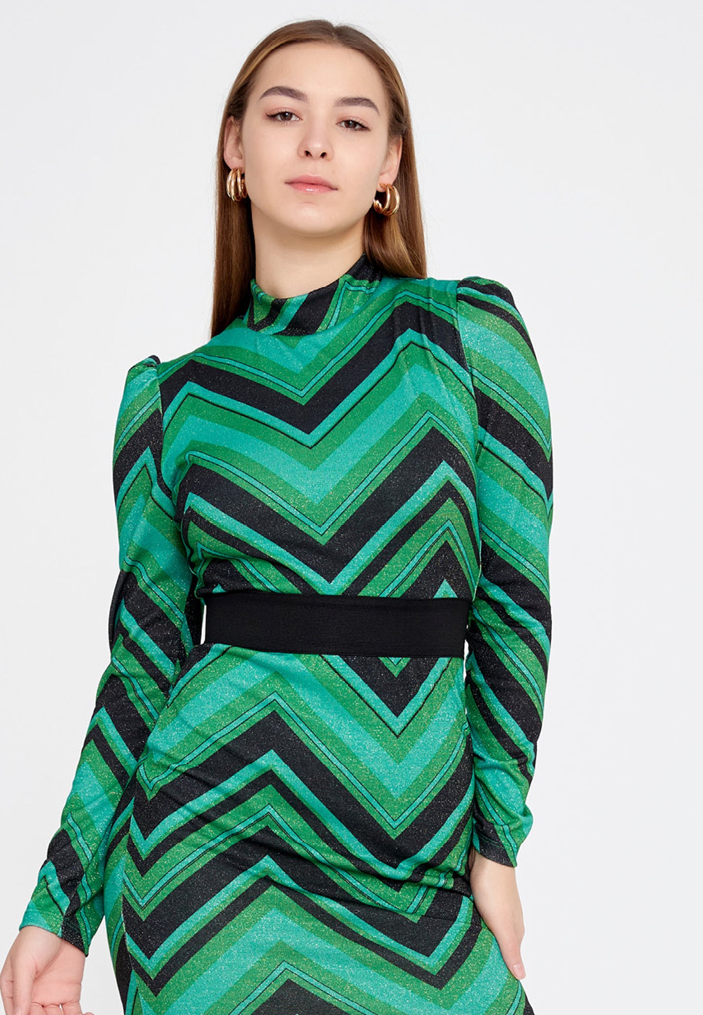 BODYCON GEOMETRIC GREEN V PATTERN DRESS