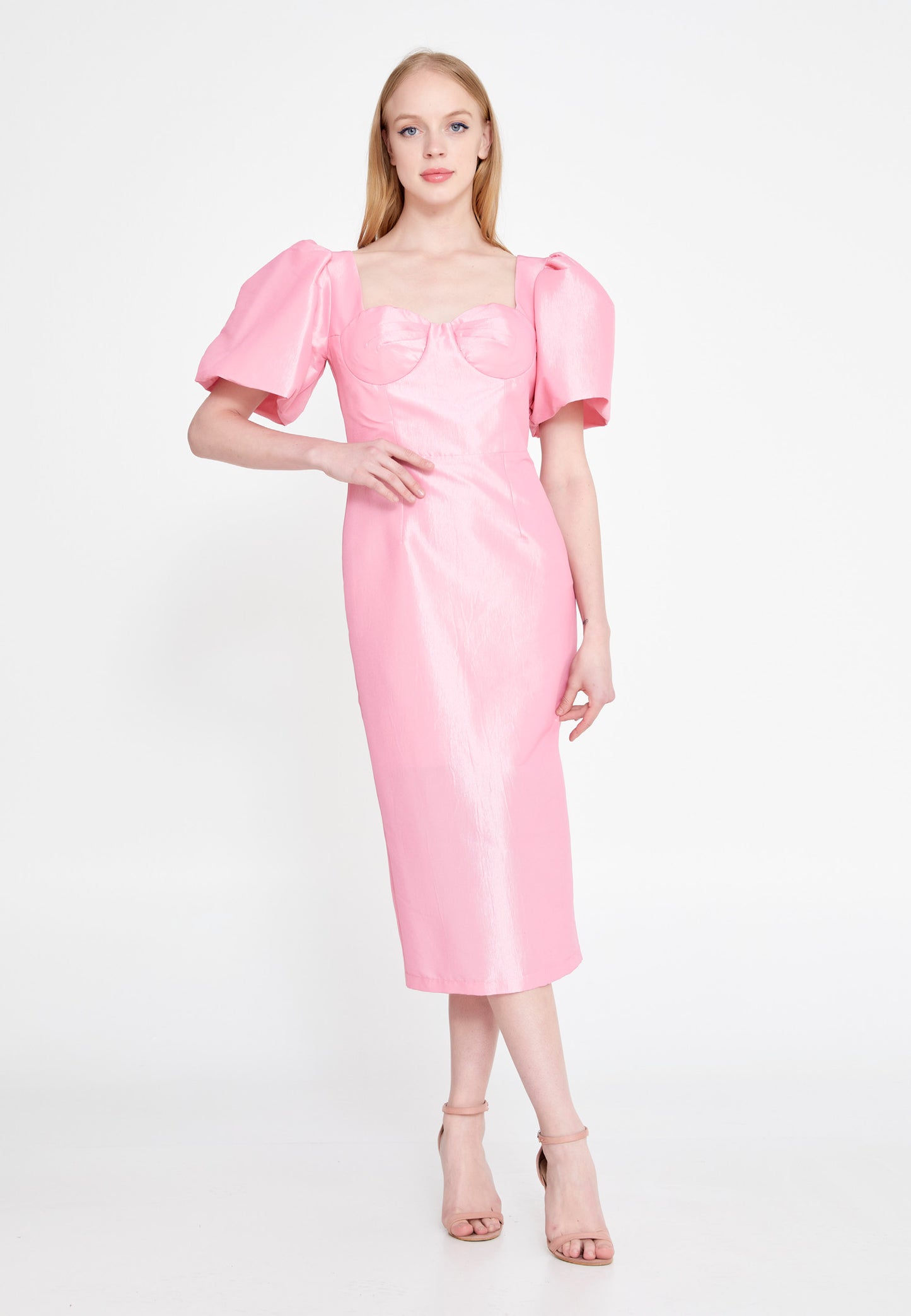 PINK TAFFETA BUSTIER DRESS