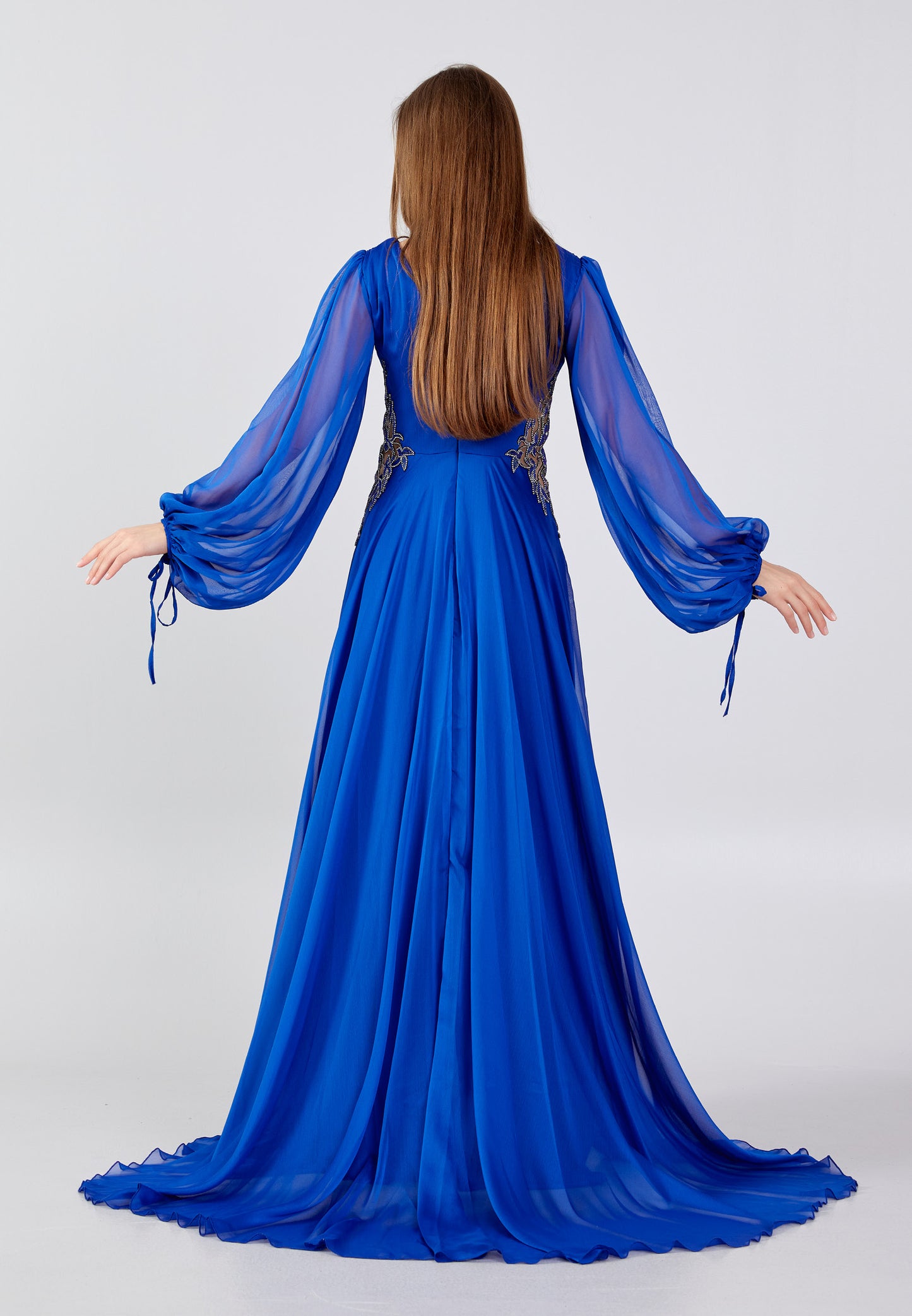 ROYAL BLUE SILK CHIFFON GOWN
