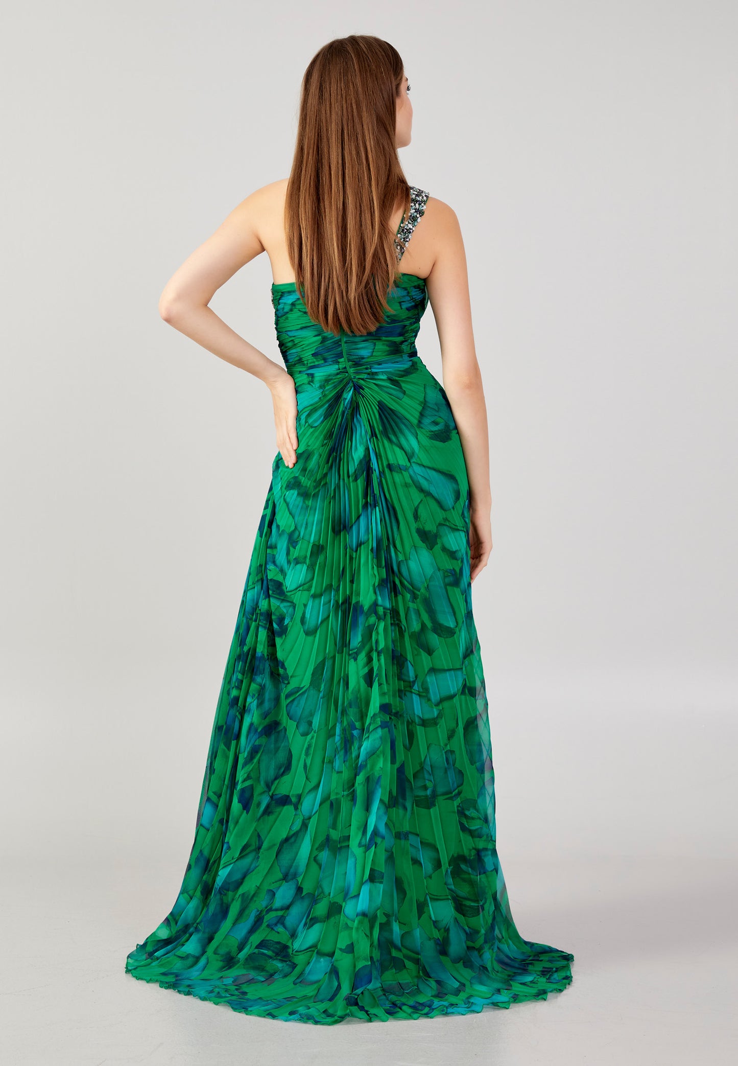 Long asymmetric  green floral dress
