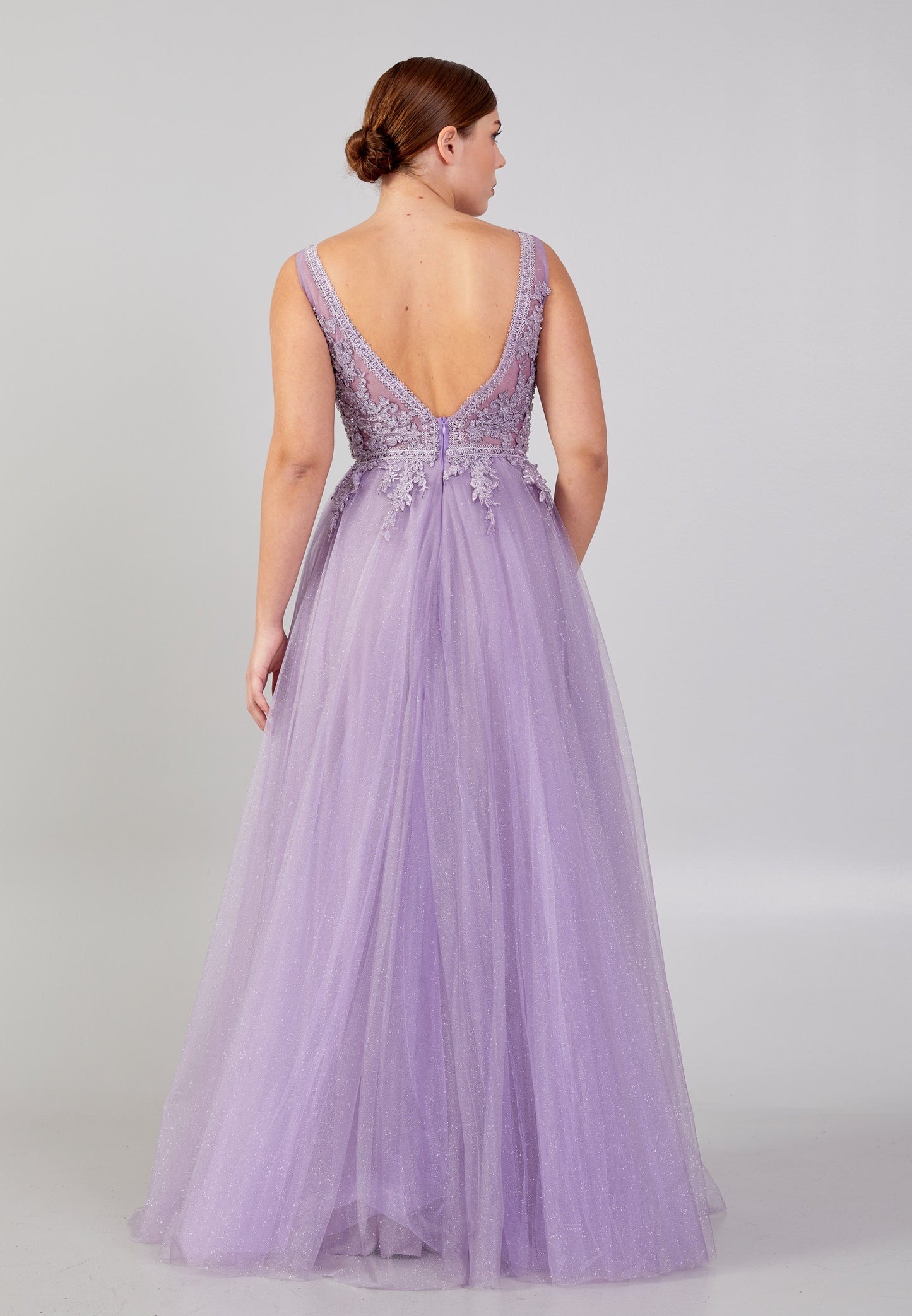 Lila lace and tulle evening gown