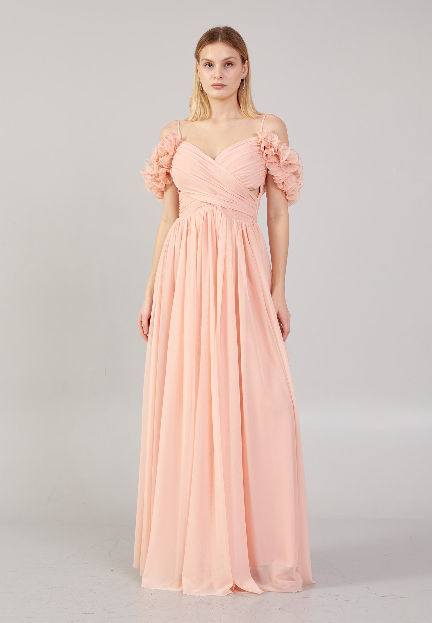 Drapped romantic peachy pink dress