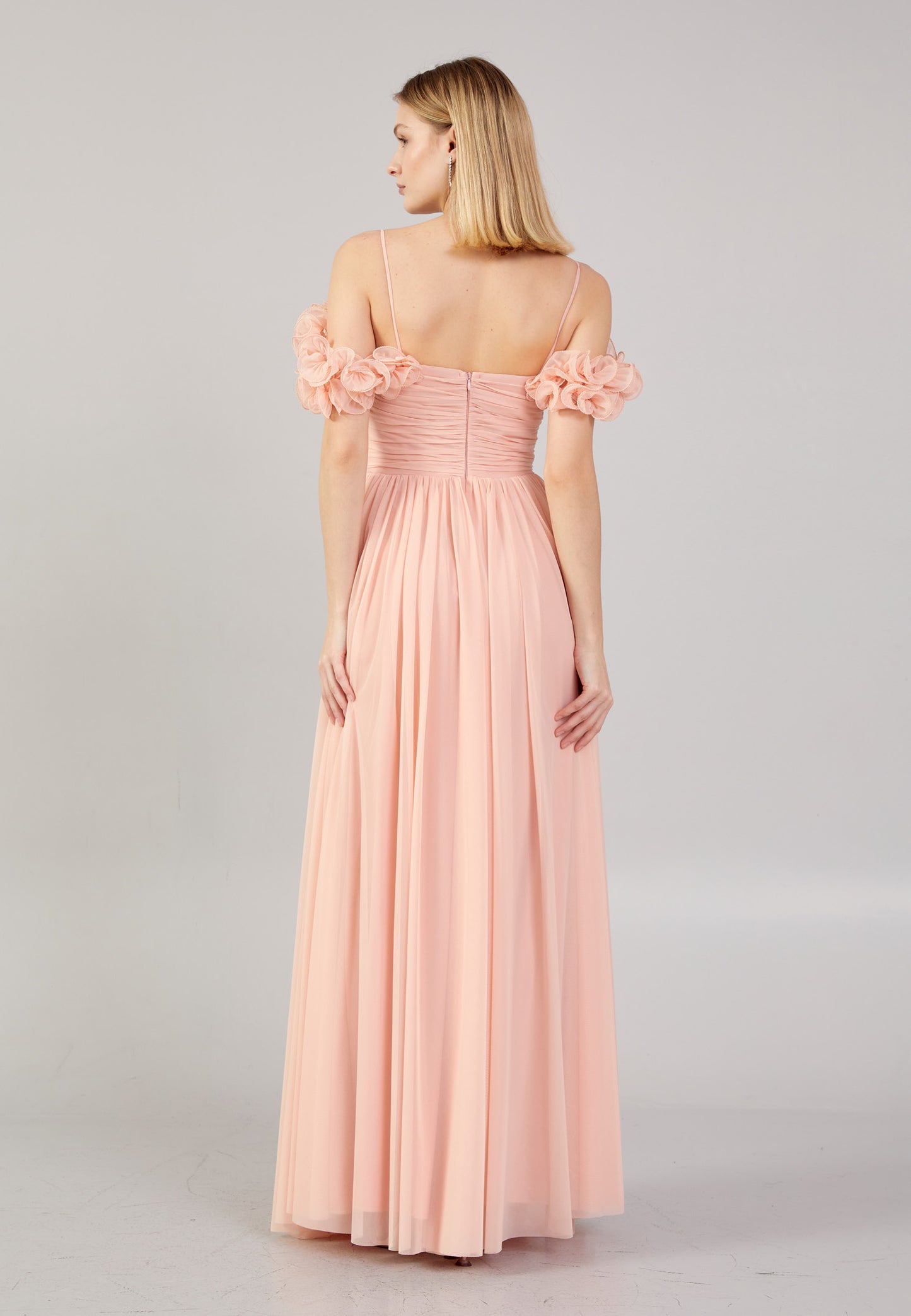 Drapped romantic peachy pink dress