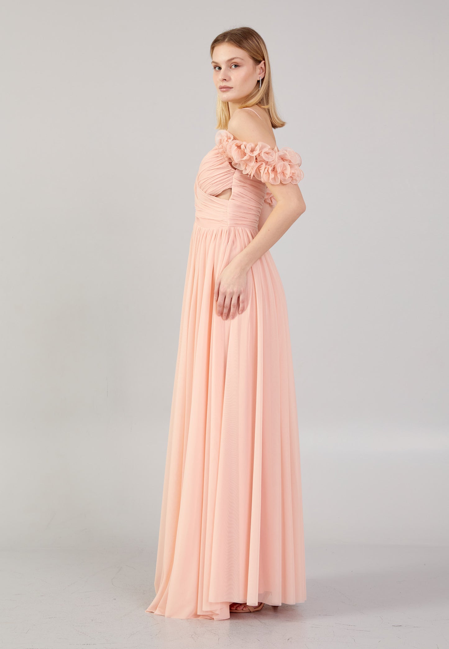 Drapped romantic peachy pink dress