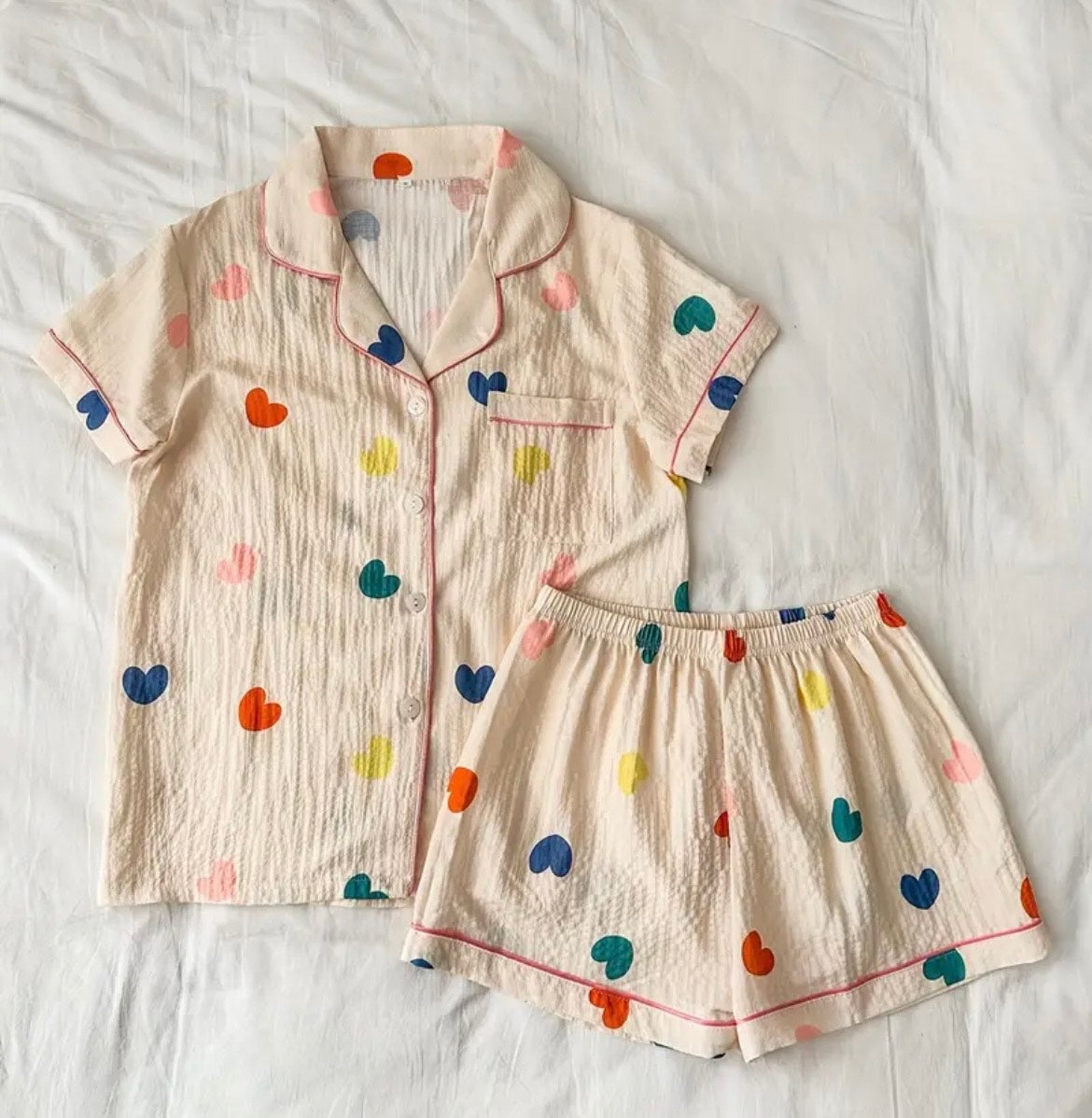 HEART  PRINT SHORT PYJAMAS SET