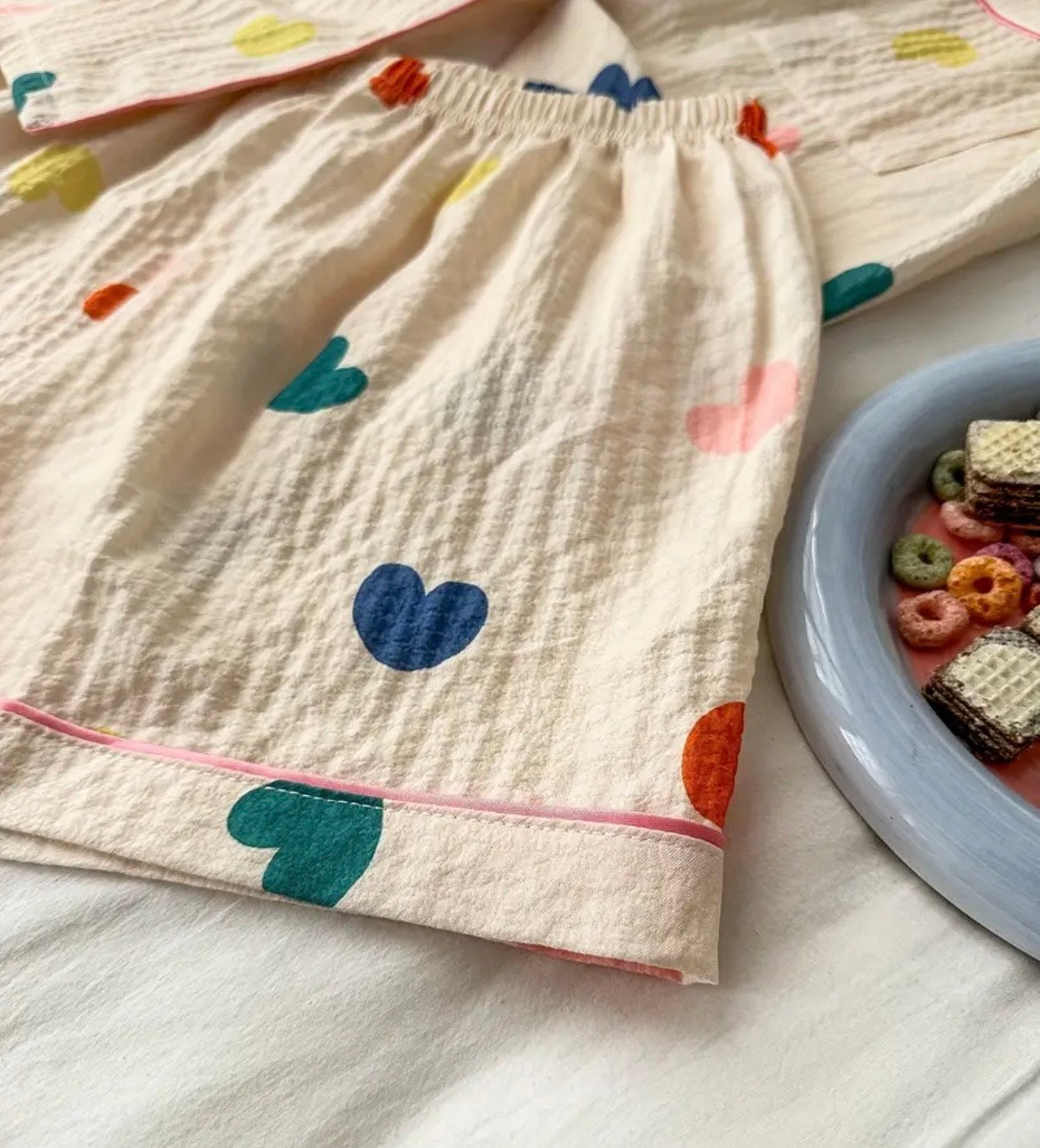 HEART  PRINT SHORT PYJAMAS SET