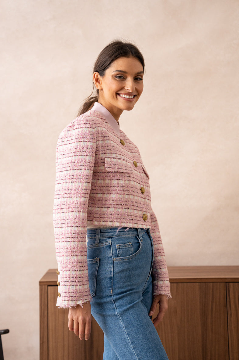 CROP PINK TWEED JACKET