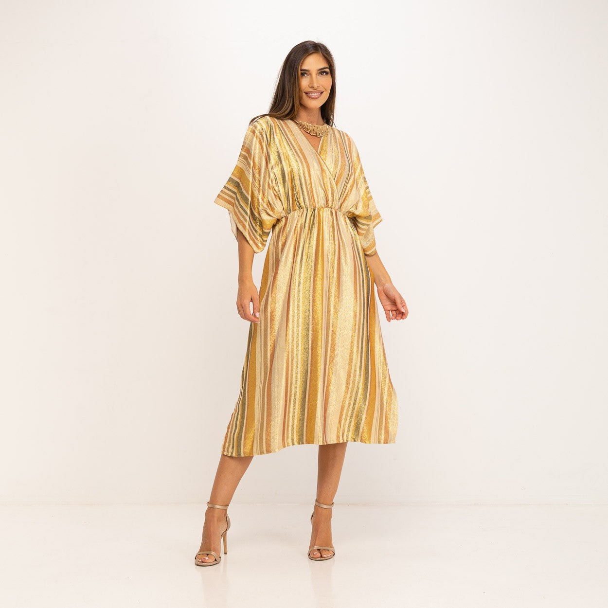 GOLD YELLOW LUREX STRIPE DRESS