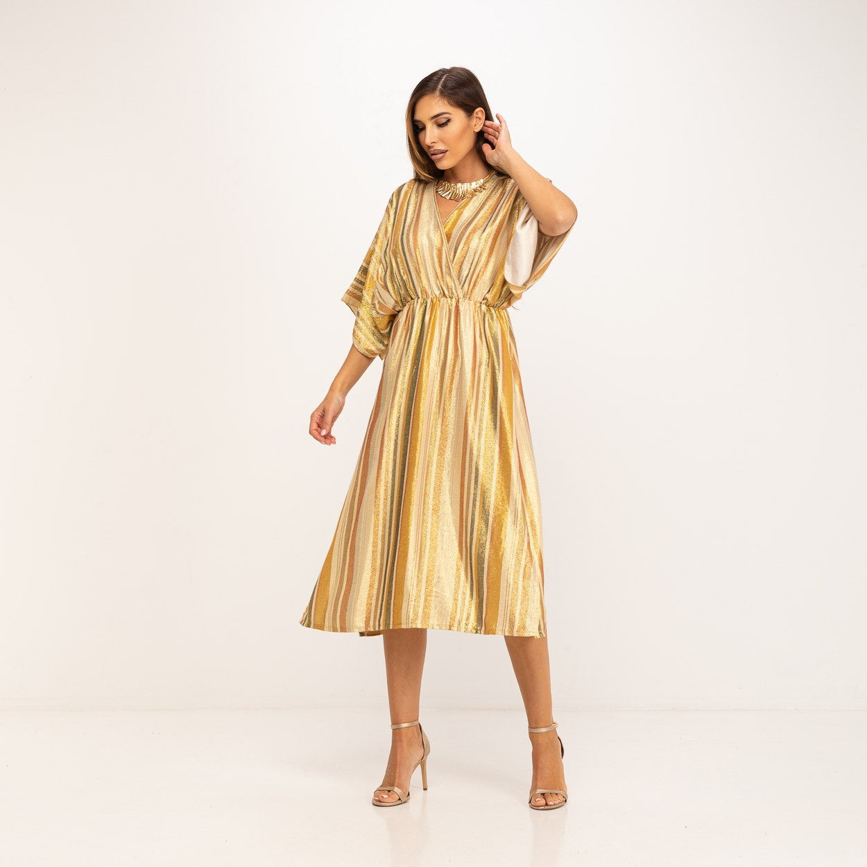 GOLD YELLOW LUREX STRIPE DRESS