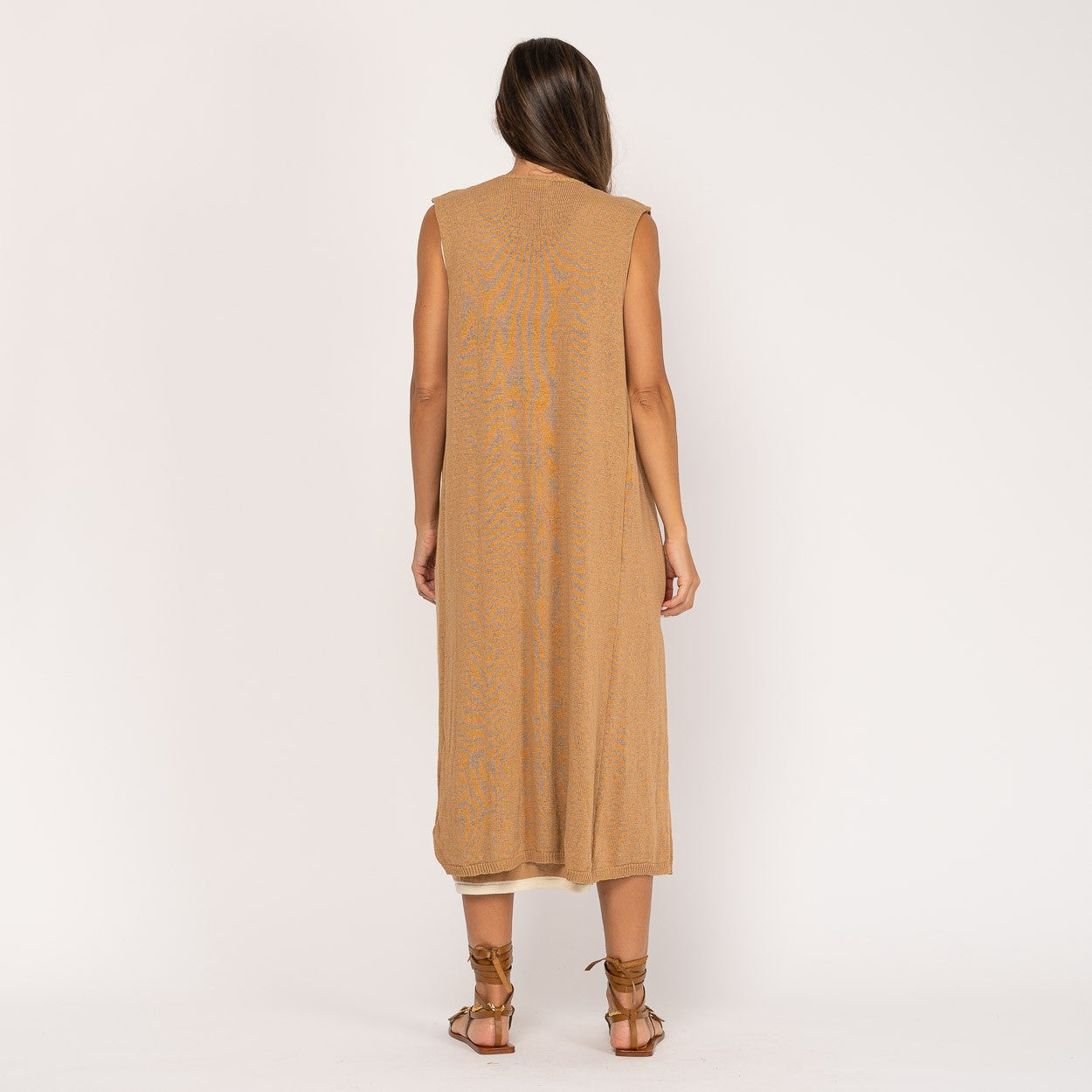 KNIT SUMMER DRESS WITH BROWN AND BEIGE STRIPES