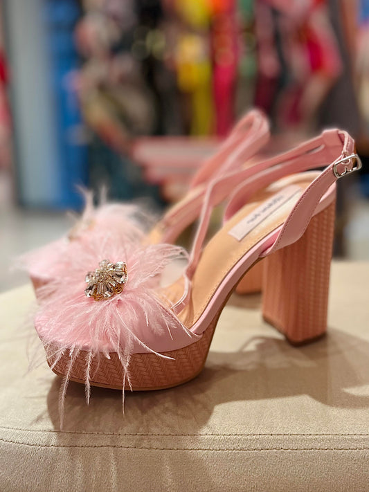 LIGHT PINK OSTRICH FEATHERS PLATEFORM HEELS