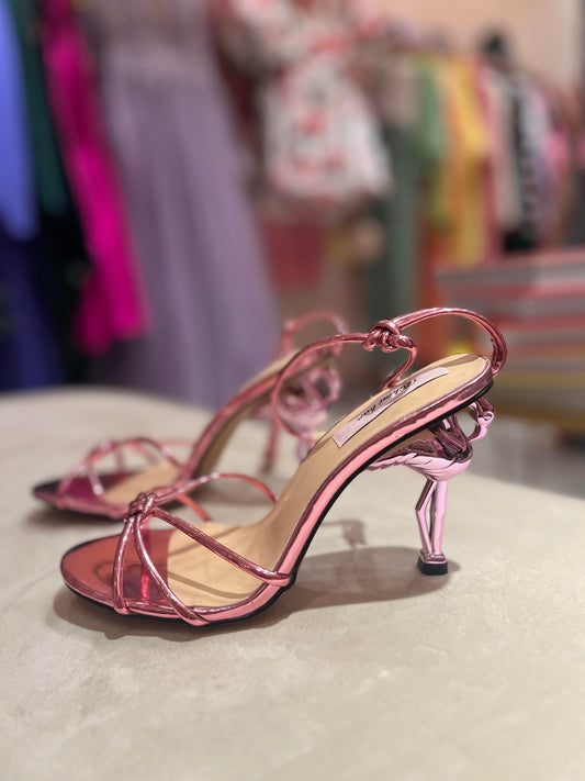 PINK METALLIC  FLAMINGO STRAPY HEELS