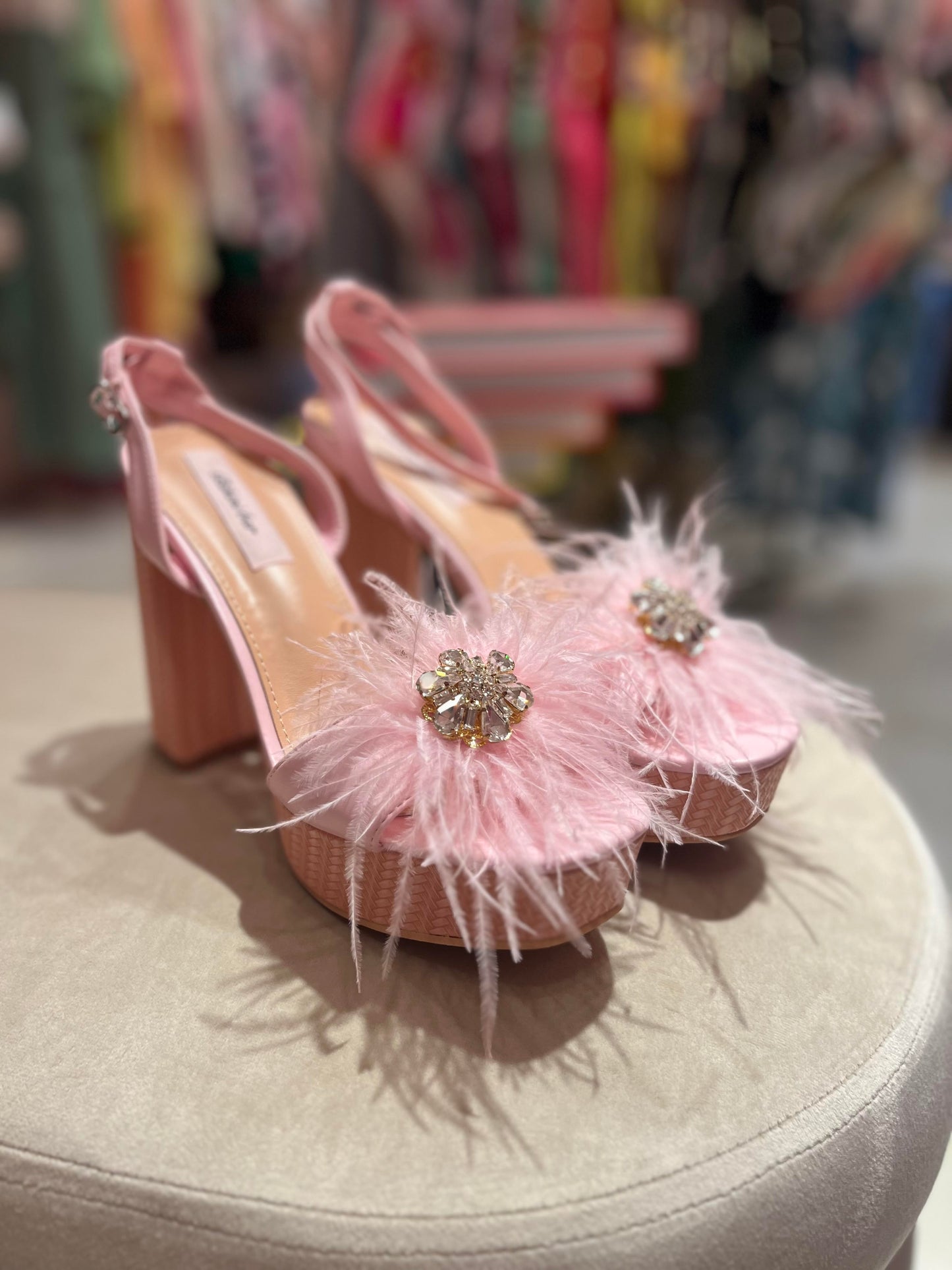 LIGHT PINK OSTRICH FEATHERS PLATEFORM HEELS