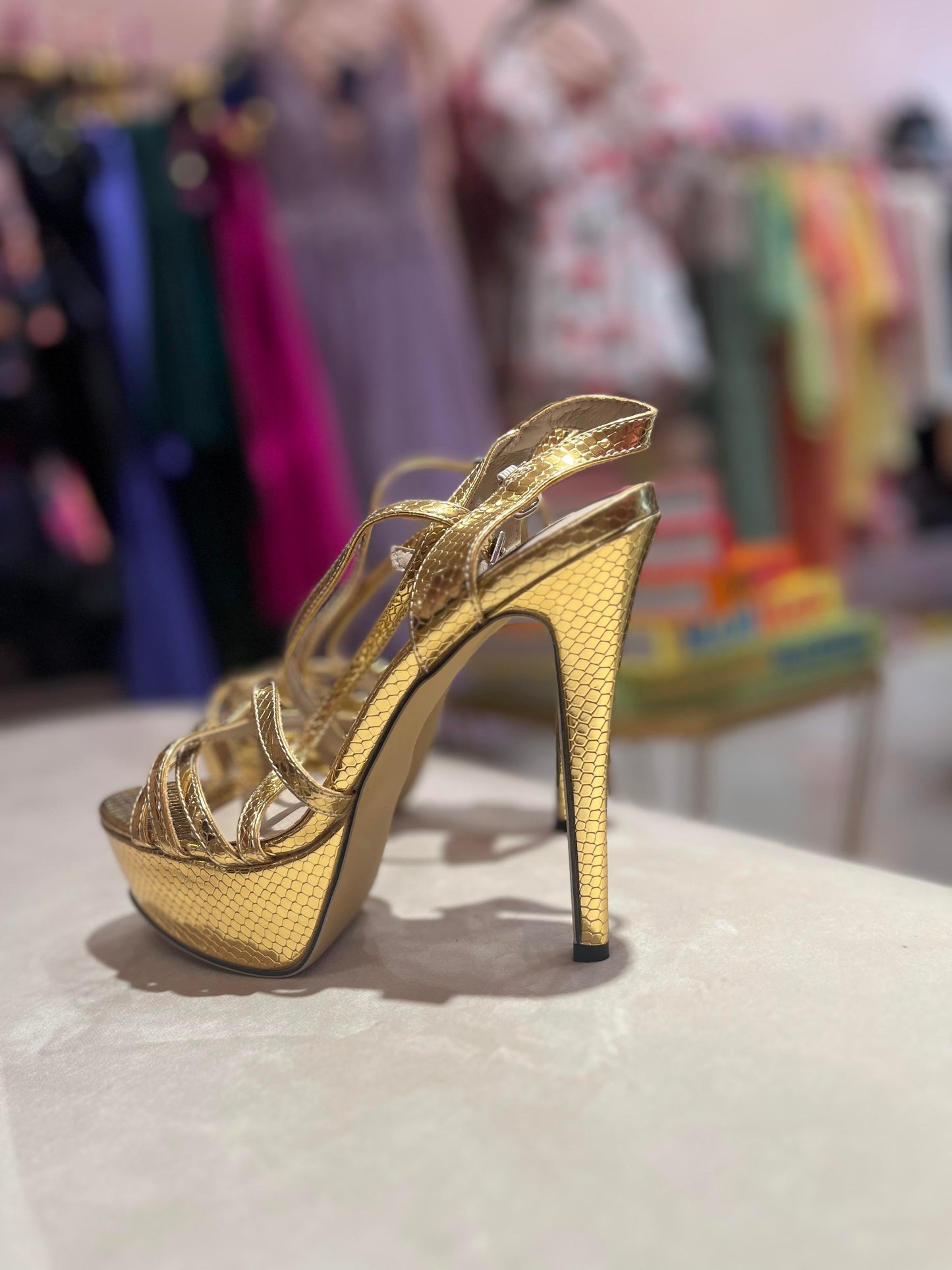 GOLD PYTHON PLATEFORM HEELS