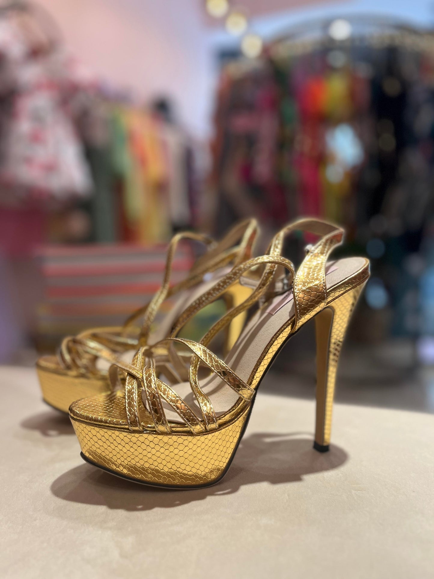 GOLD PYTHON PLATEFORM HEELS
