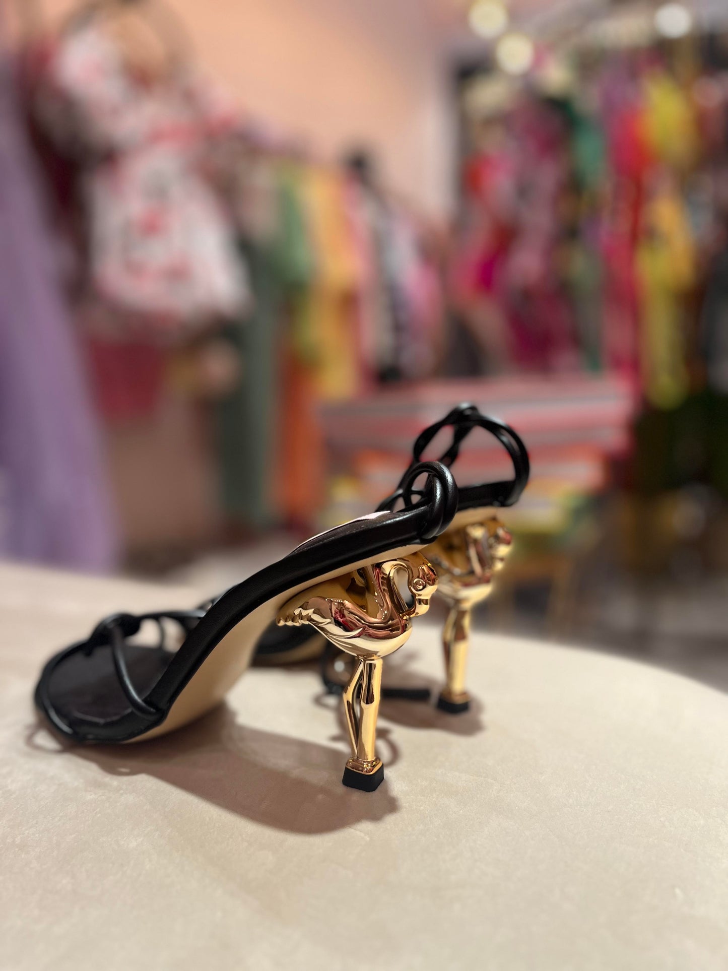 GOLD AND BLACK FLAMMINGO HEELS