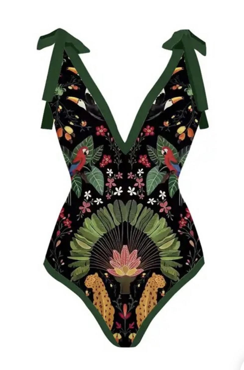 GREEN AMAZONICA FOREST PRINT SWIMWEAR