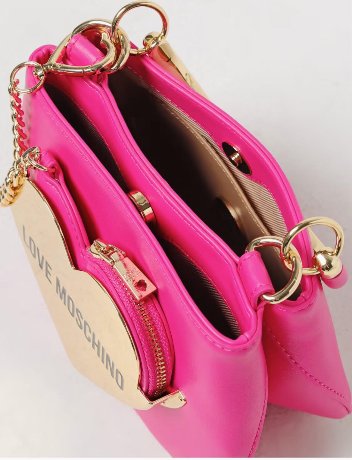 FUSCHIA LOVE MOSCHINO GOLD HEART MINI BAG