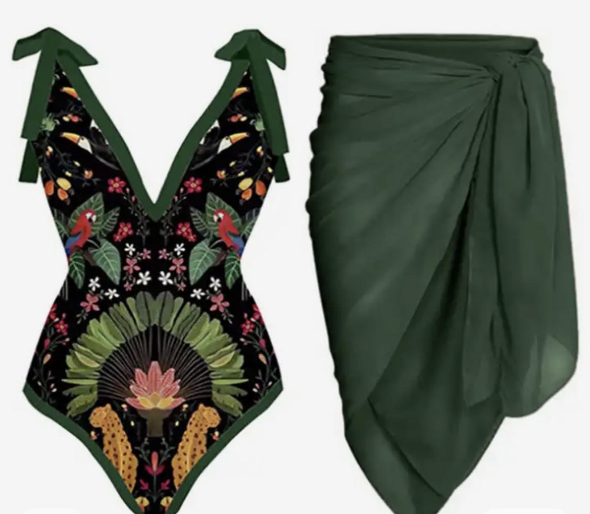 GREEN AMAZONICA FOREST PRINT SWIMWEAR