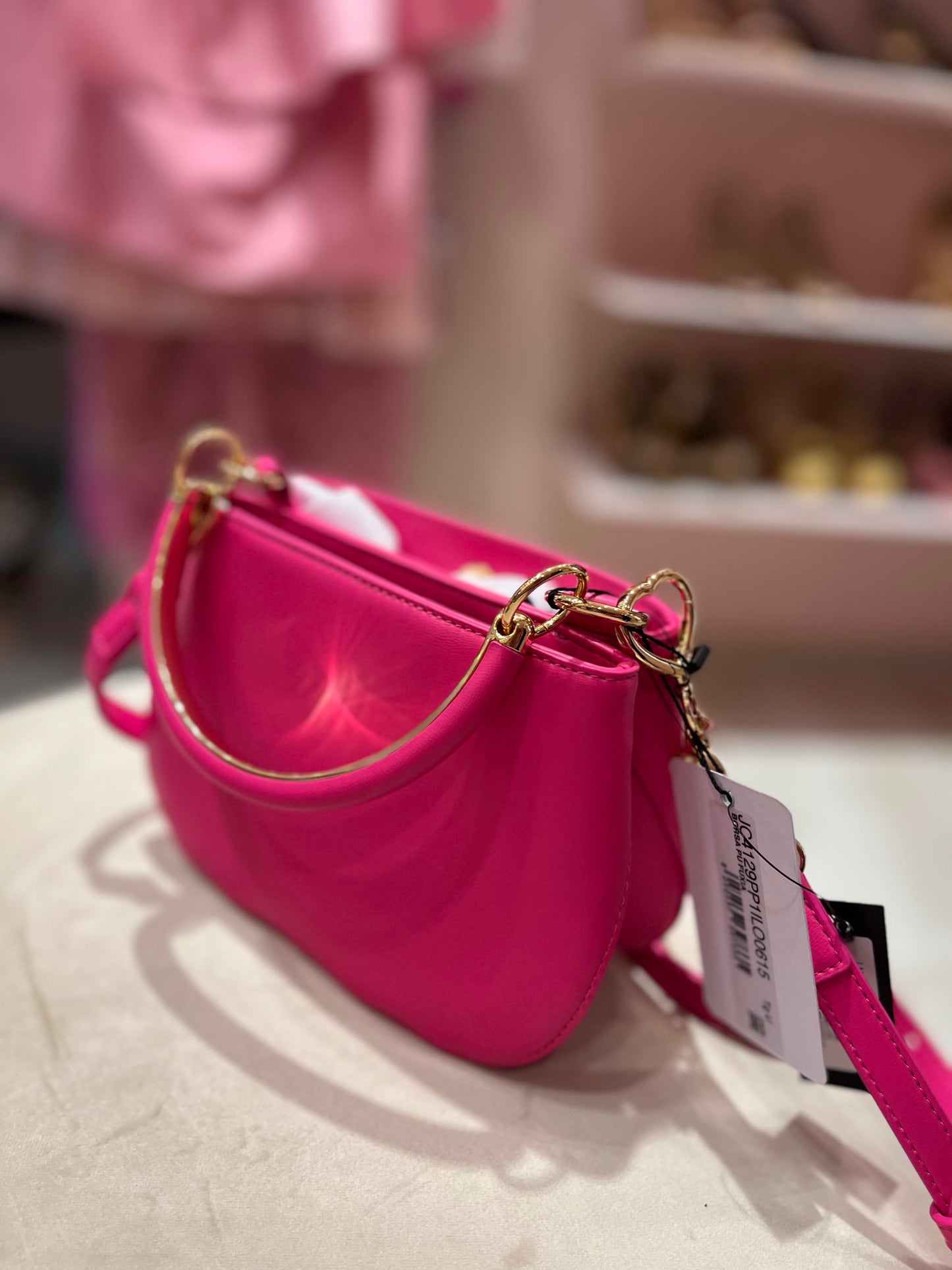 FUSCHIA LOVE MOSCHINO GOLD HEART MINI BAG