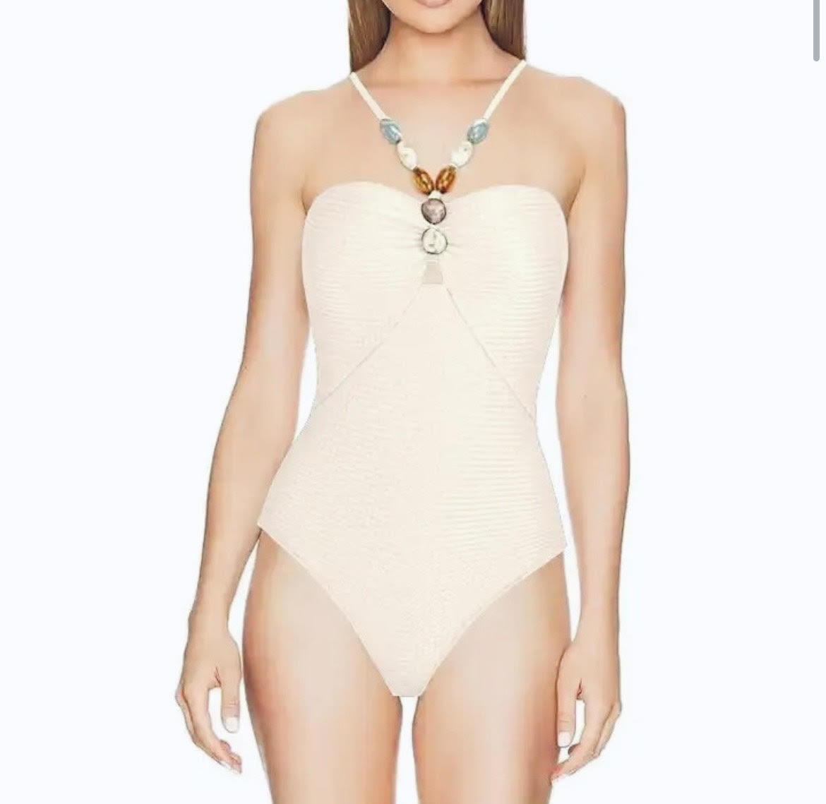 WHITE TEXTURED STRAPPY JEWEL SWIMSUIT