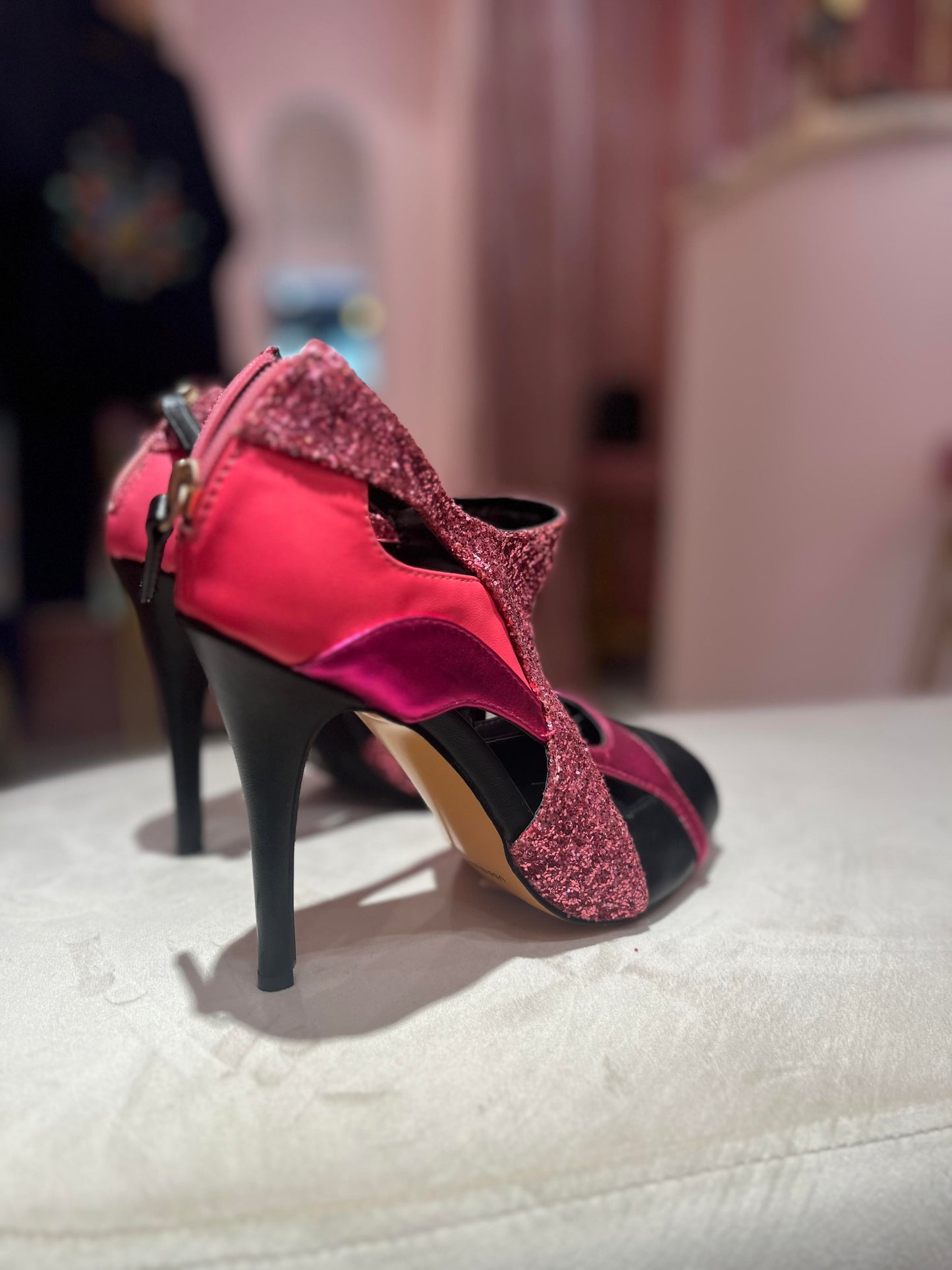 COLOR BLOCK PINK METALLICS LEATHER ANKLE BOOTS