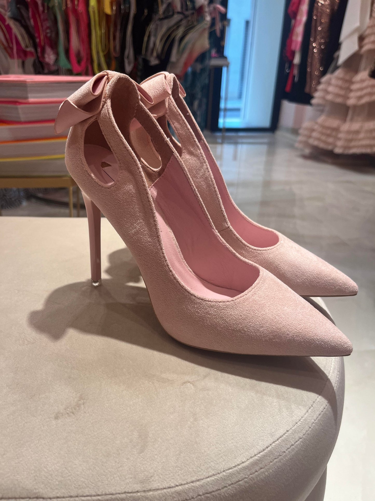 JUDY PINK SUEDE BOW PUMP