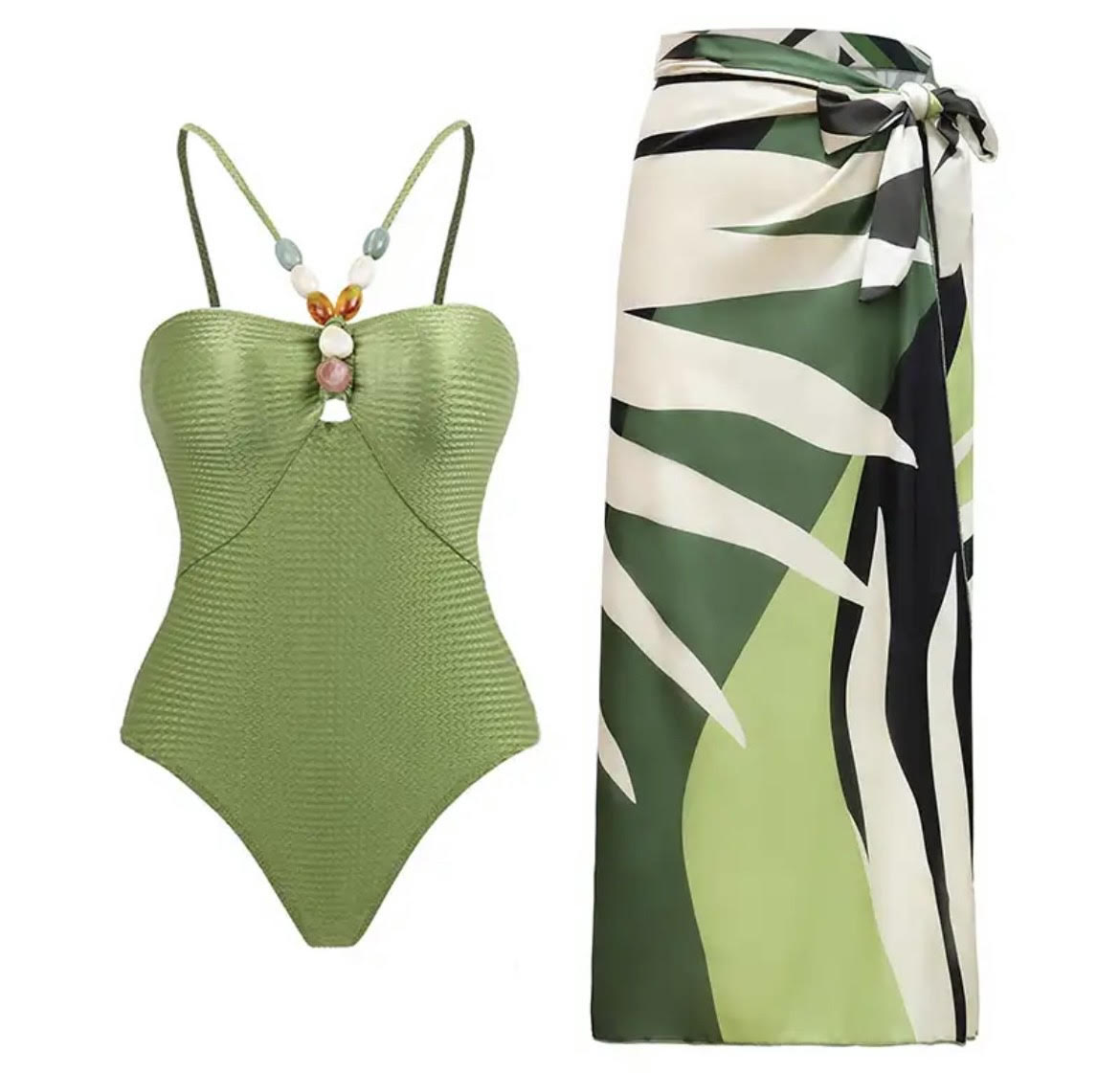 PAREO WHITE AND GREEN PALMS PRINT