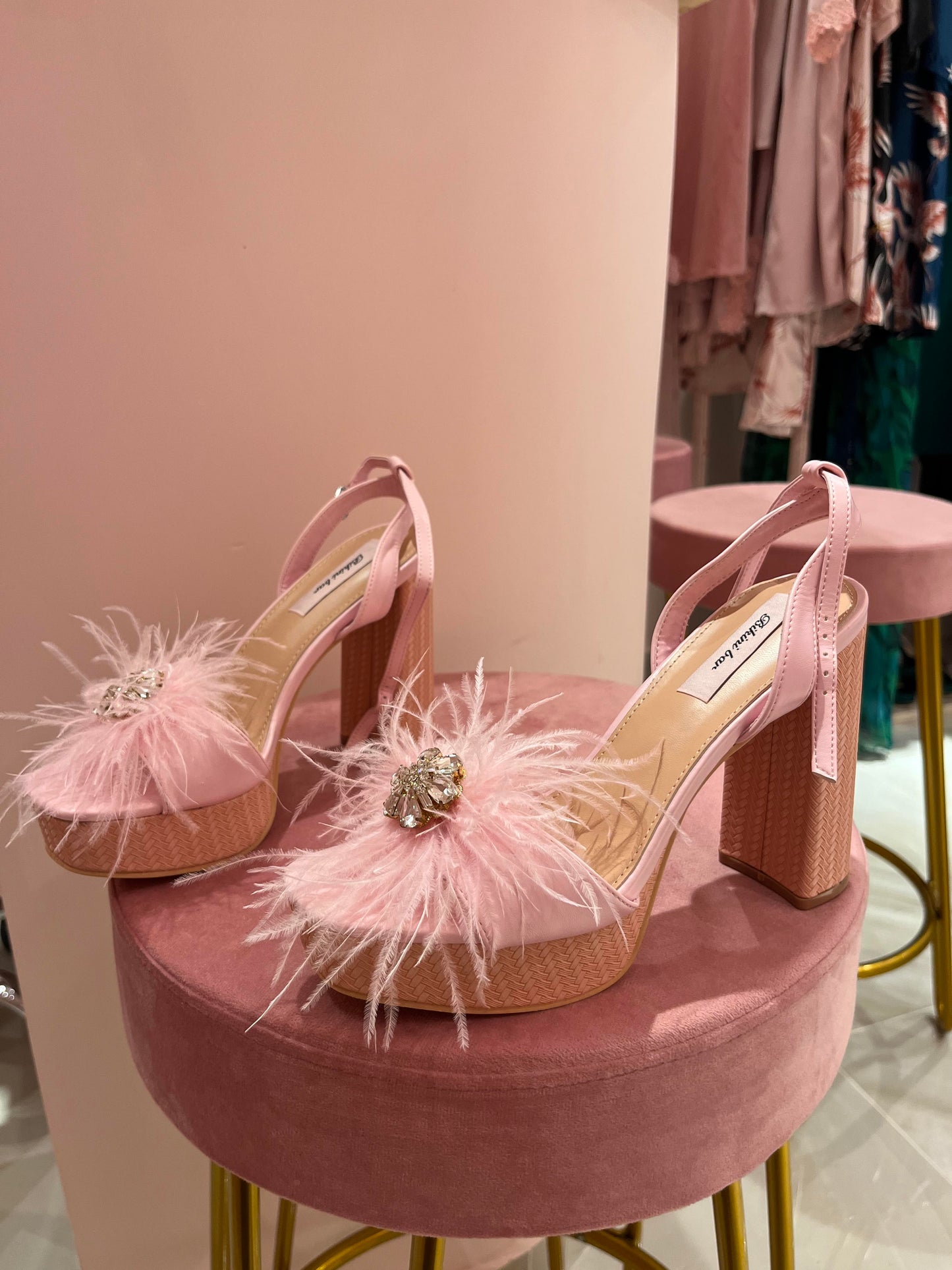 LIGHT PINK OSTRICH FEATHERS PLATEFORM HEELS