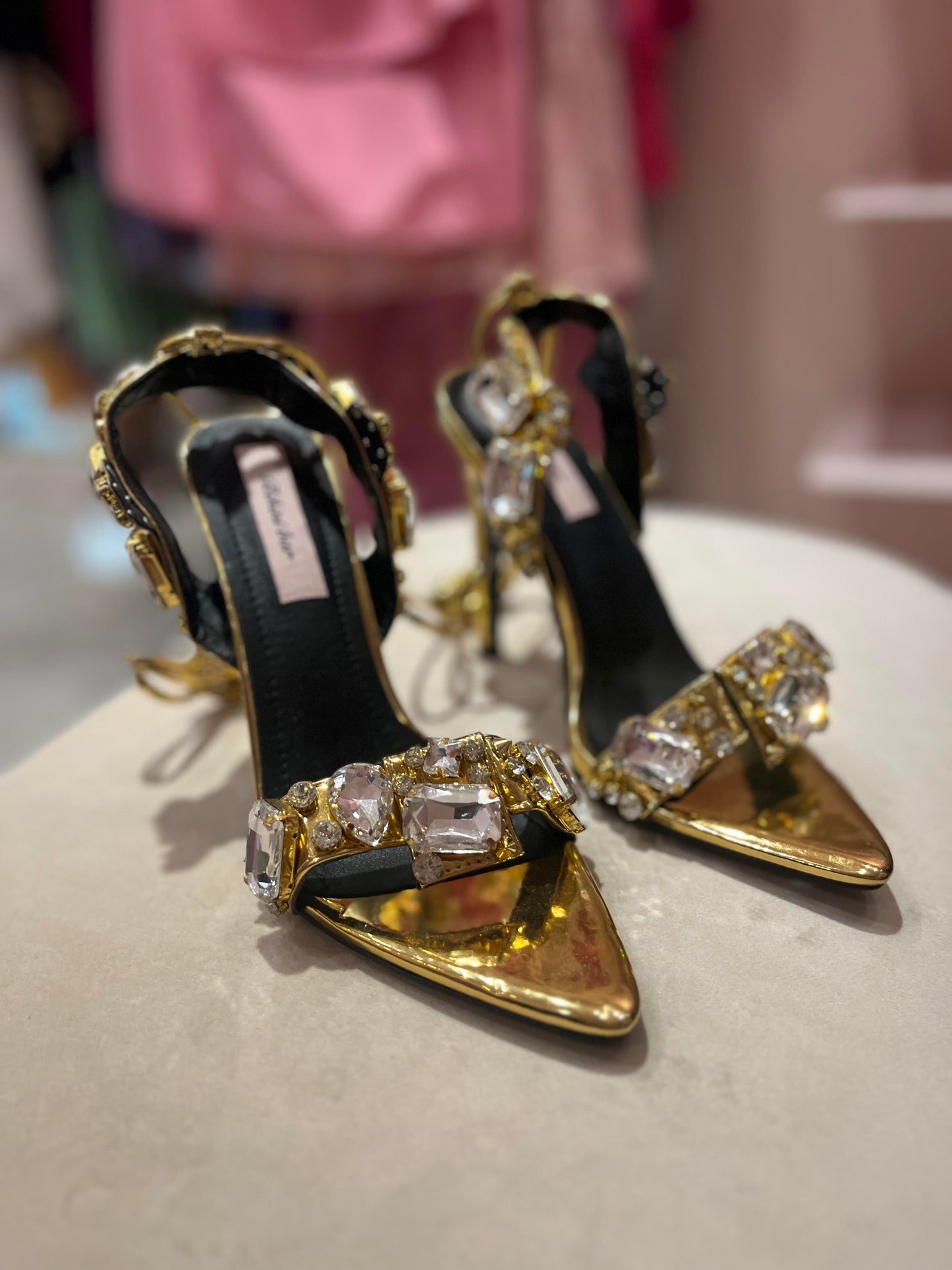 GOLD CRYSTAL STONES STRAPPY HIGH HEELS