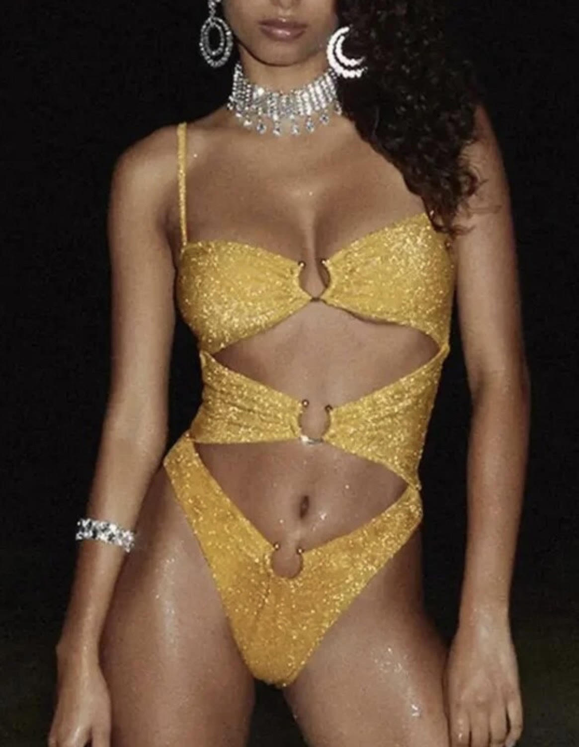 HONEY LUREX CUT OUT BATHING SUIT
