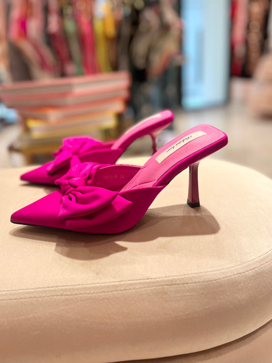 FUSCHIA MAT SATIN BOW MULE