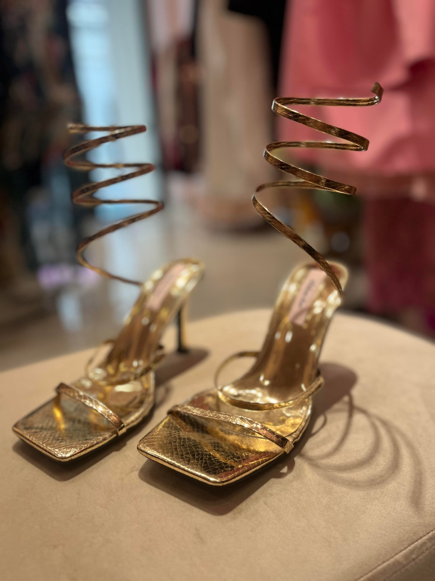 GOLD PYTHON STRAPPY ANKLE HEELS