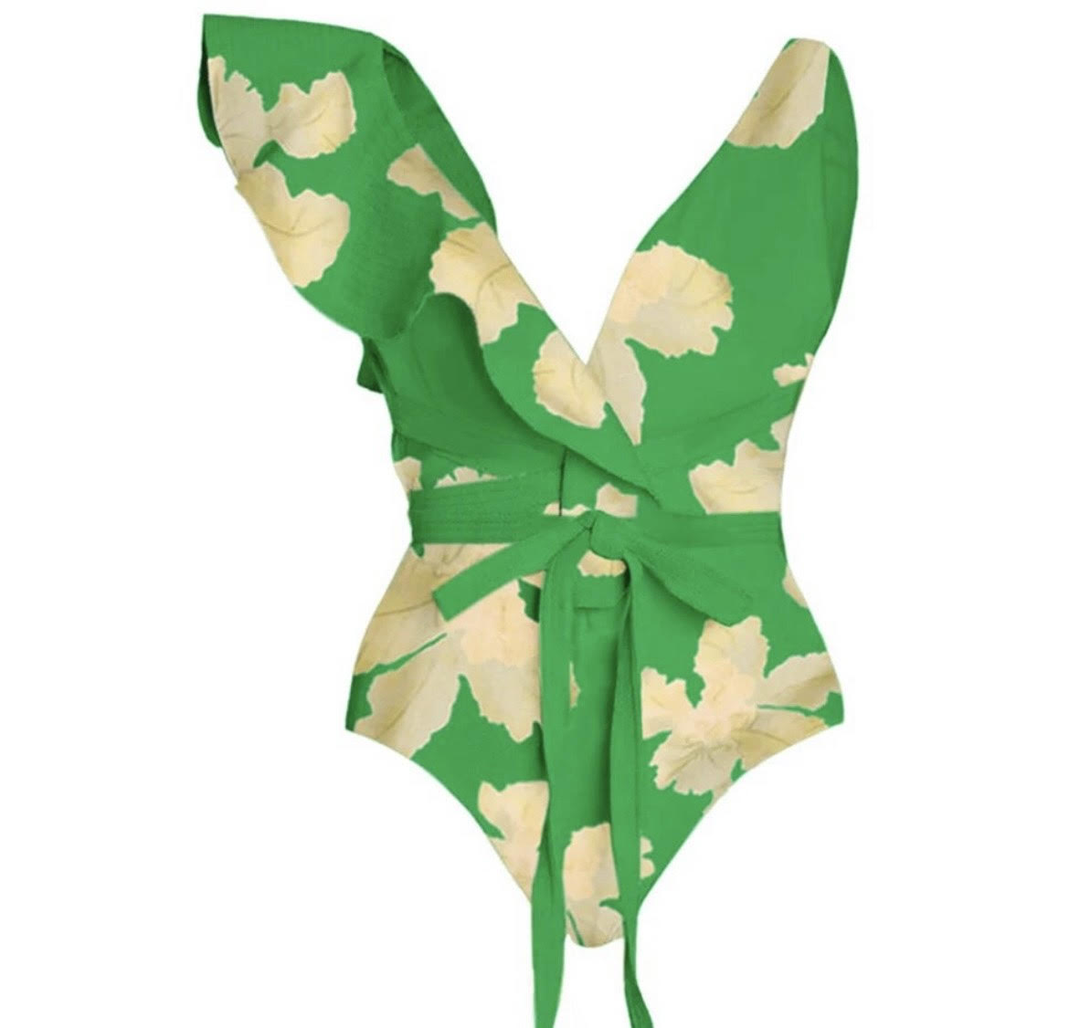 GREEN FLORAL RUFFLE SWIMSUIT