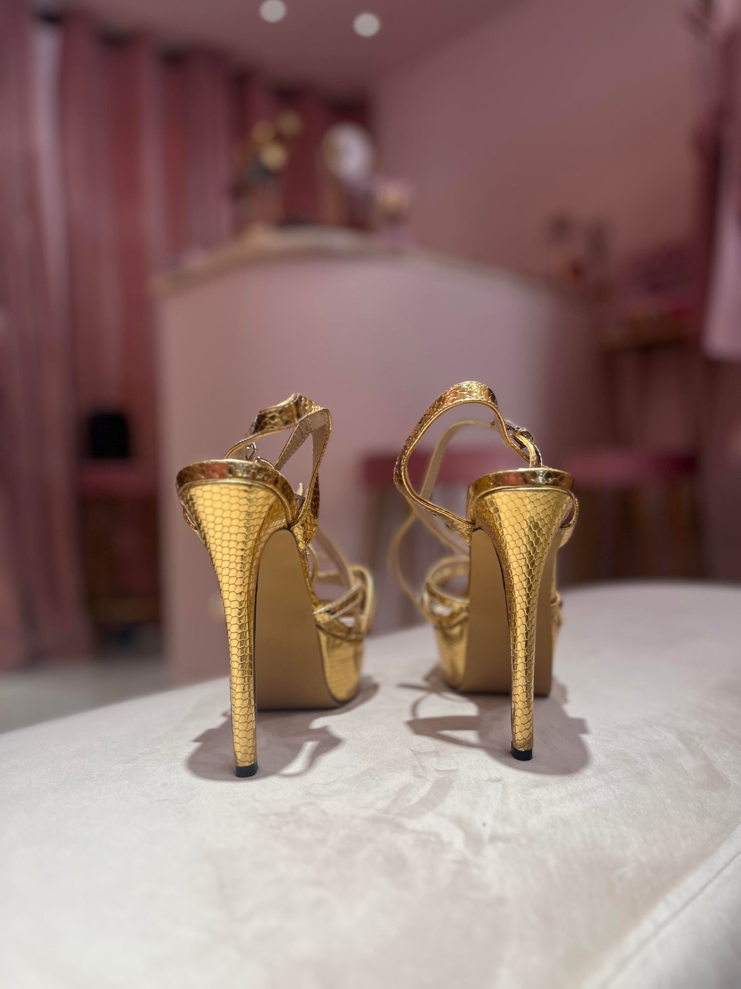 GOLD PYTHON PLATEFORM HEELS