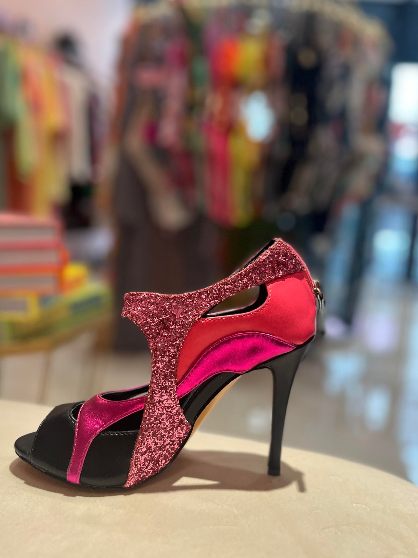 COLOR BLOCK PINK METALLICS LEATHER ANKLE BOOTS