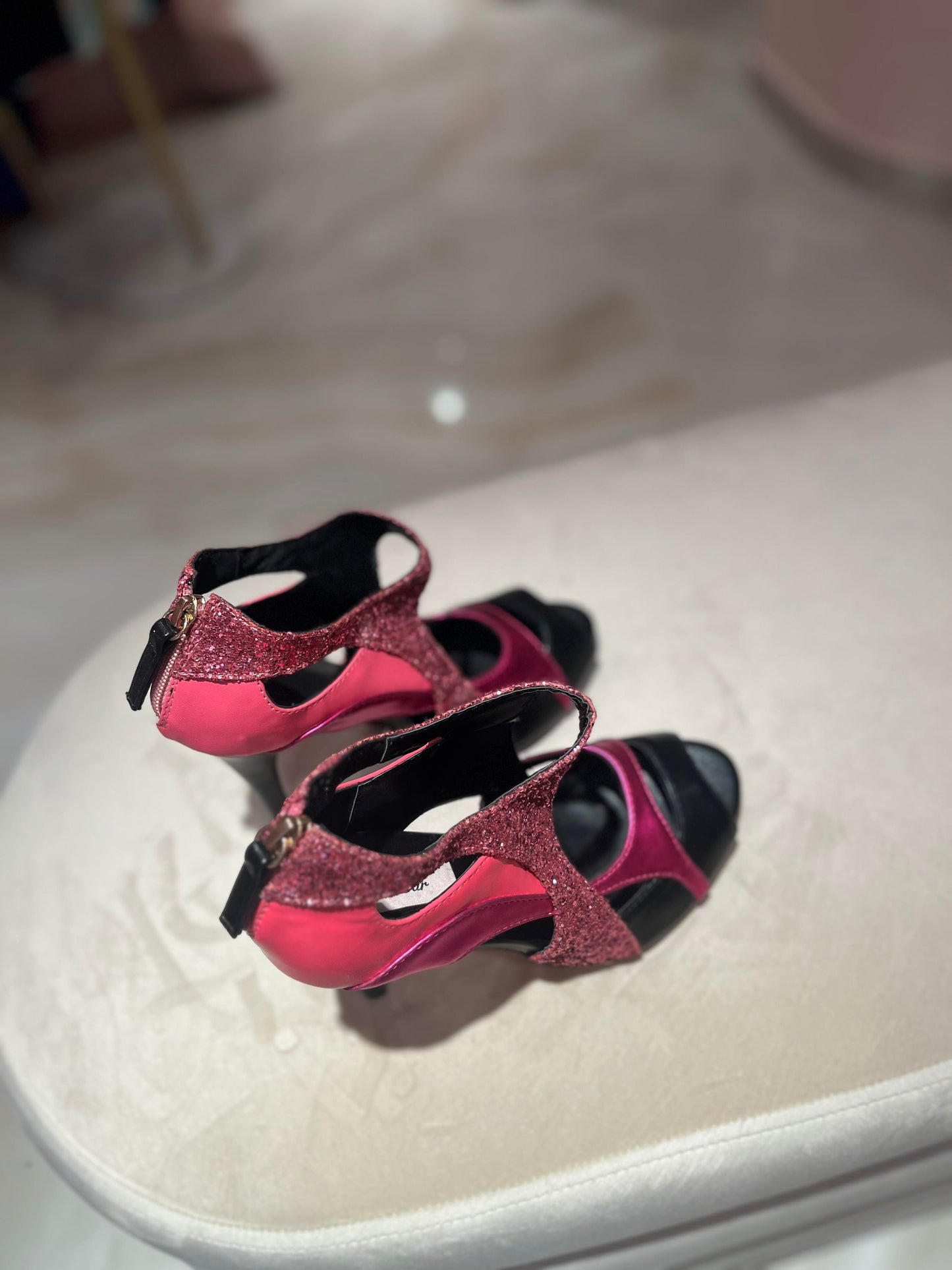 COLOR BLOCK PINK METALLICS LEATHER ANKLE BOOTS