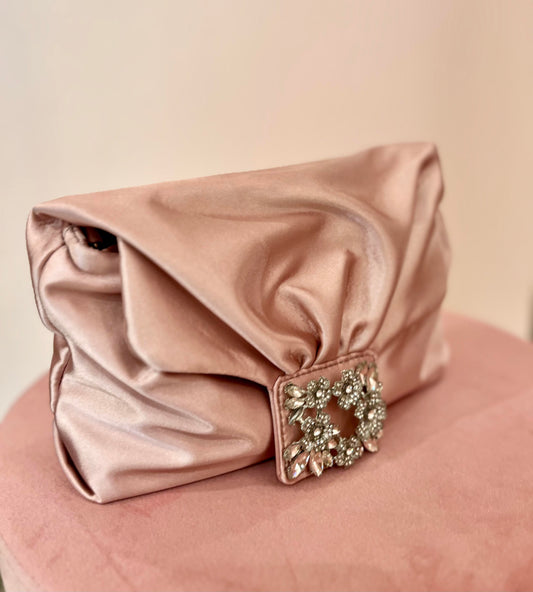 PINK SATIN CRYSTAL EVENING PURSE