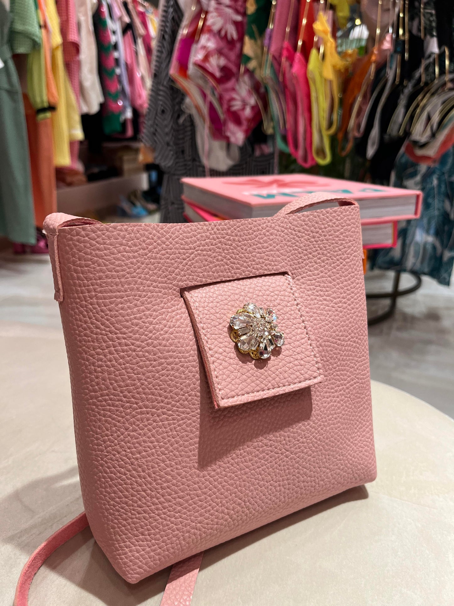 PINK LEATHER CRYSTAL BAG