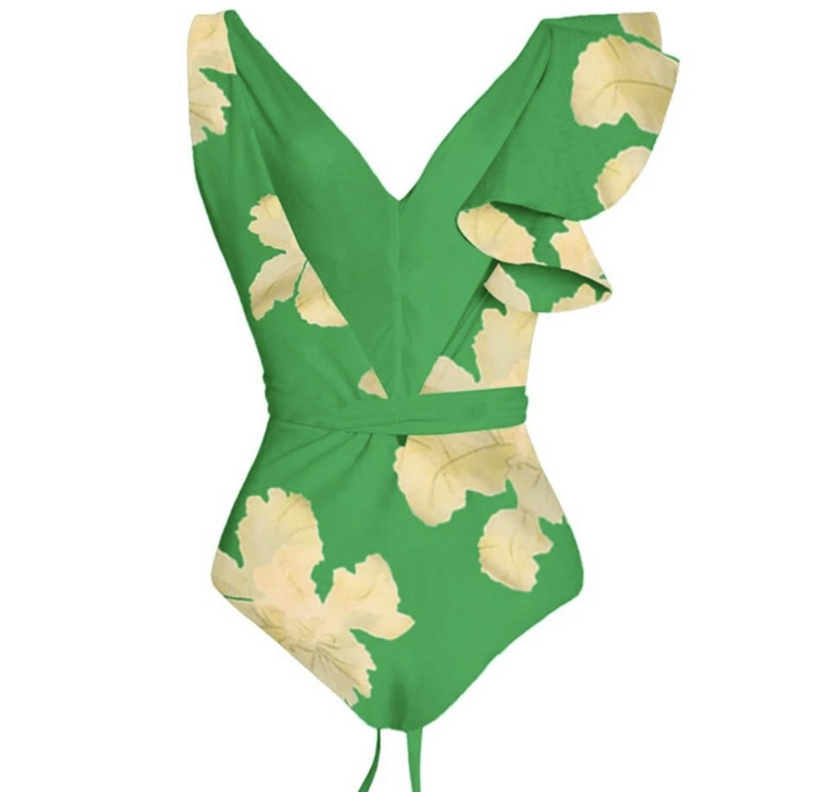 GREEN FLORAL RUFFLE SWIMSUIT