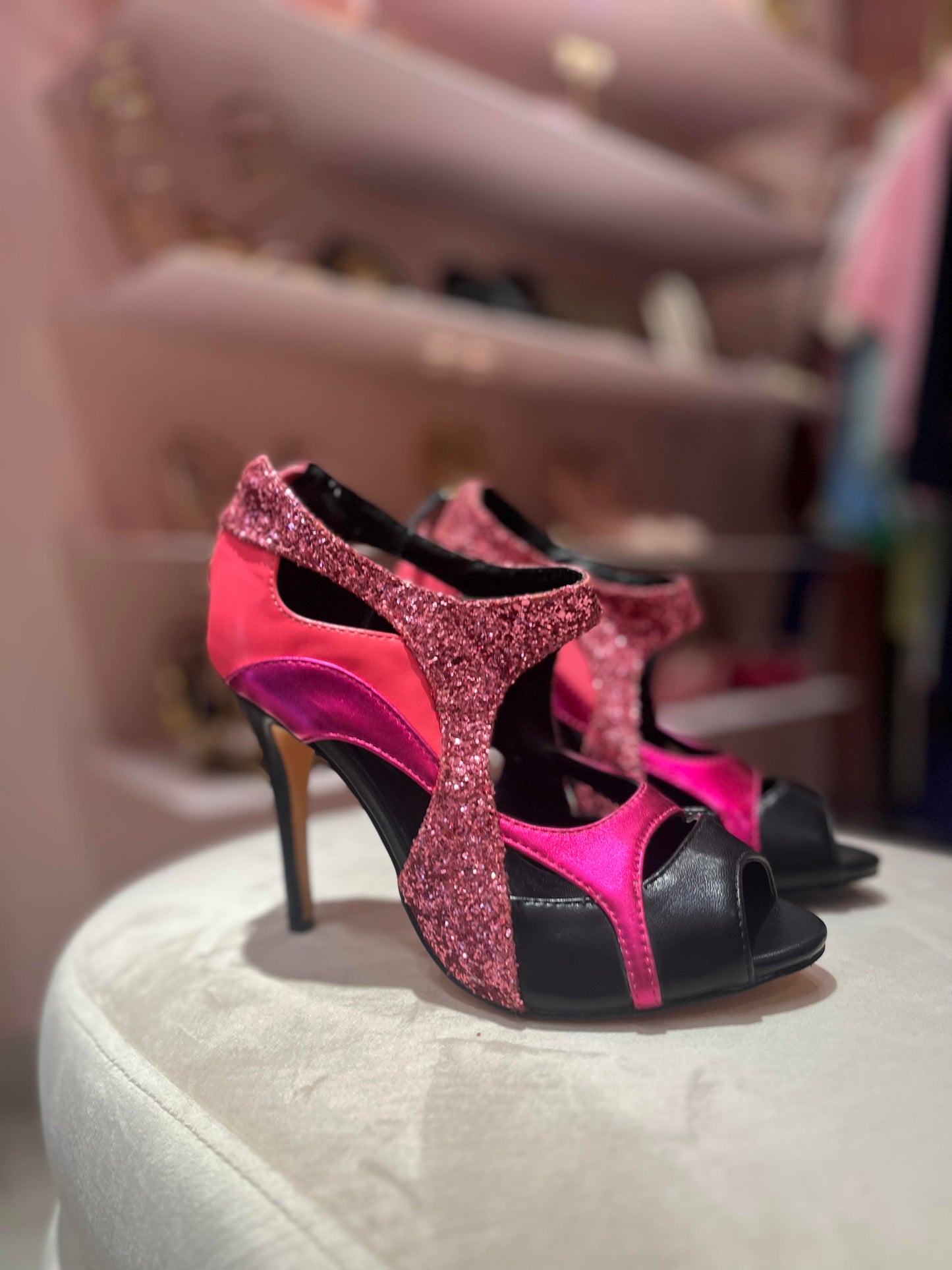 COLOR BLOCK PINK METALLICS LEATHER ANKLE BOOTS