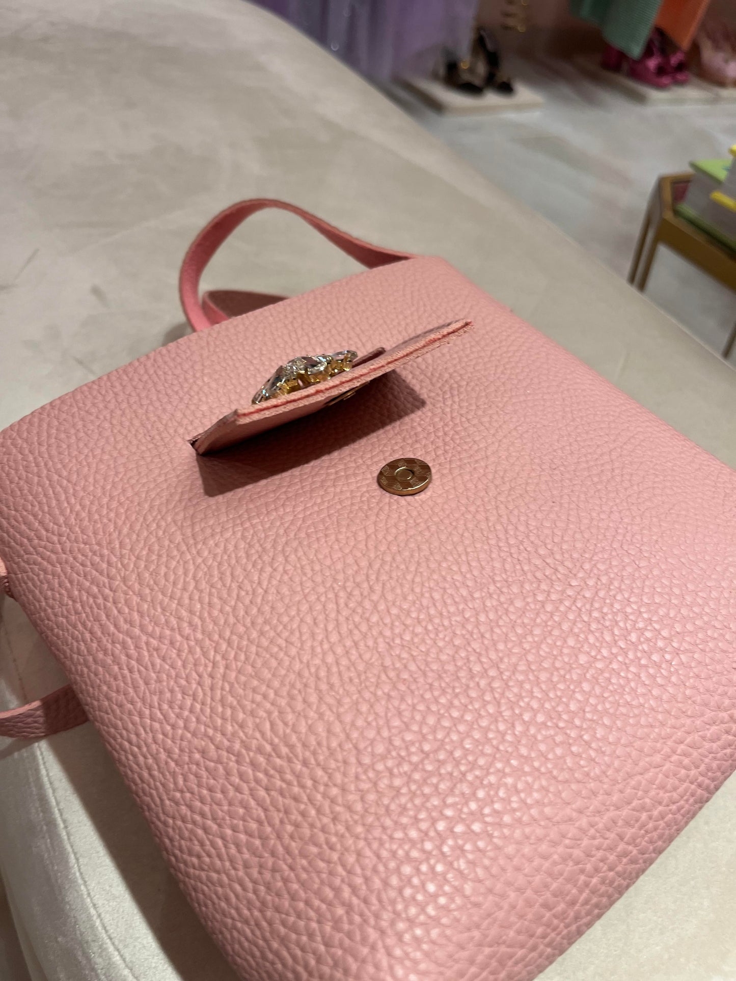 PINK LEATHER CRYSTAL BAG