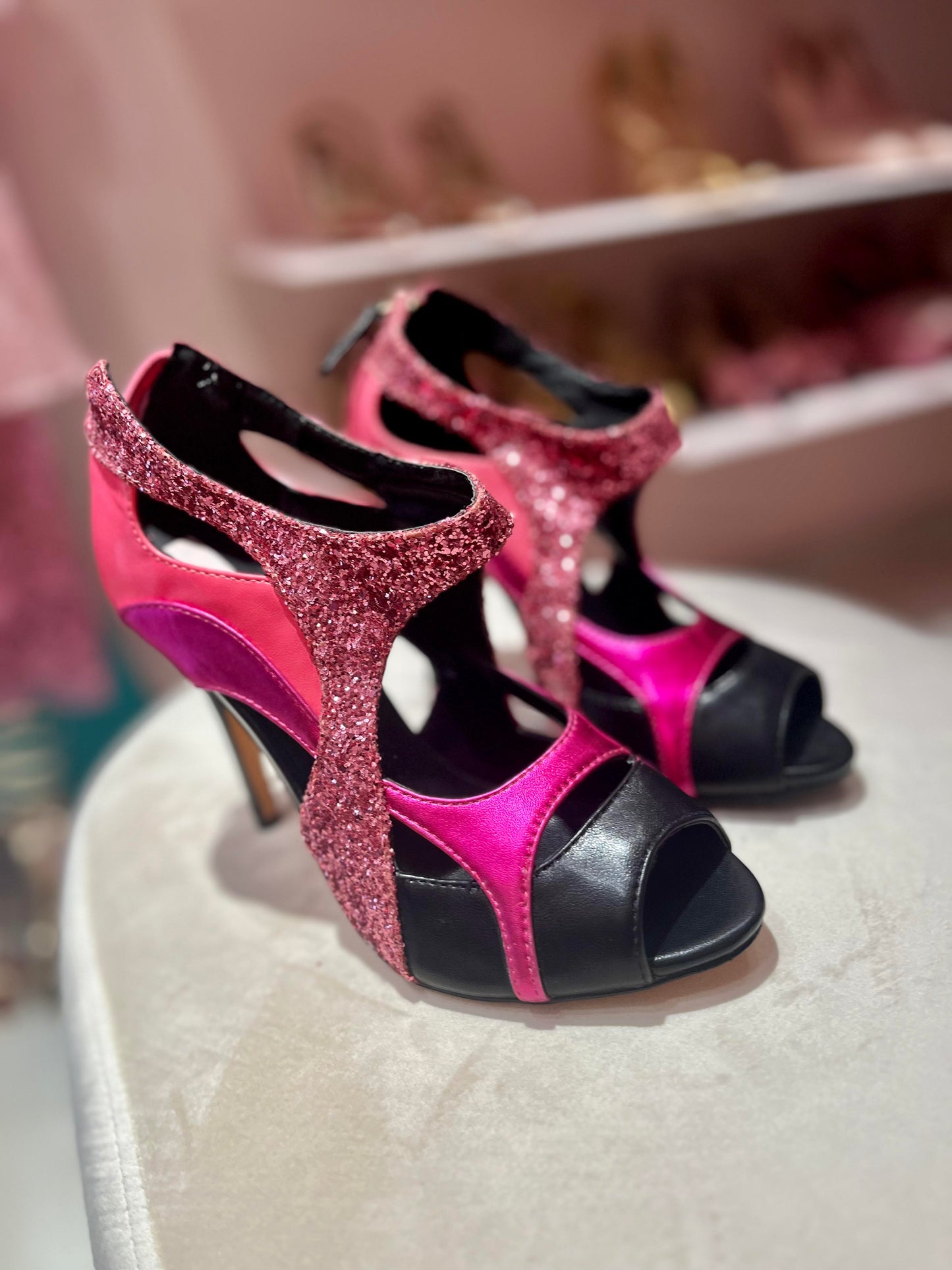 COLOR BLOCK PINK METALLICS LEATHER ANKLE BOOTS