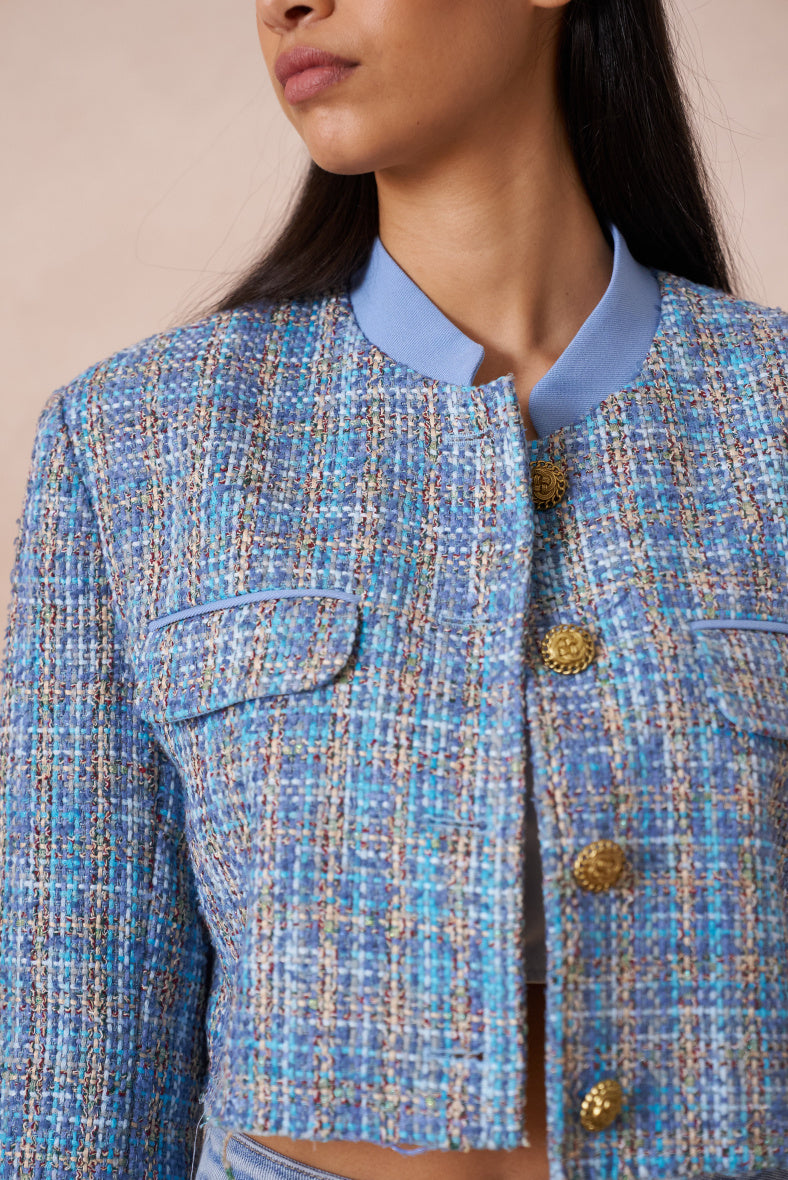 CROP BABY BLUE TWEED JACKET