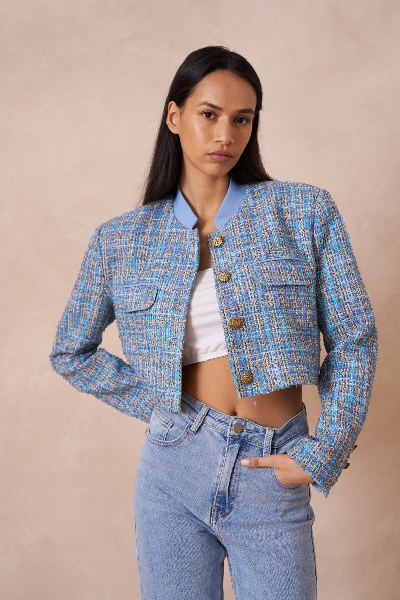 CROP BABY BLUE TWEED JACKET