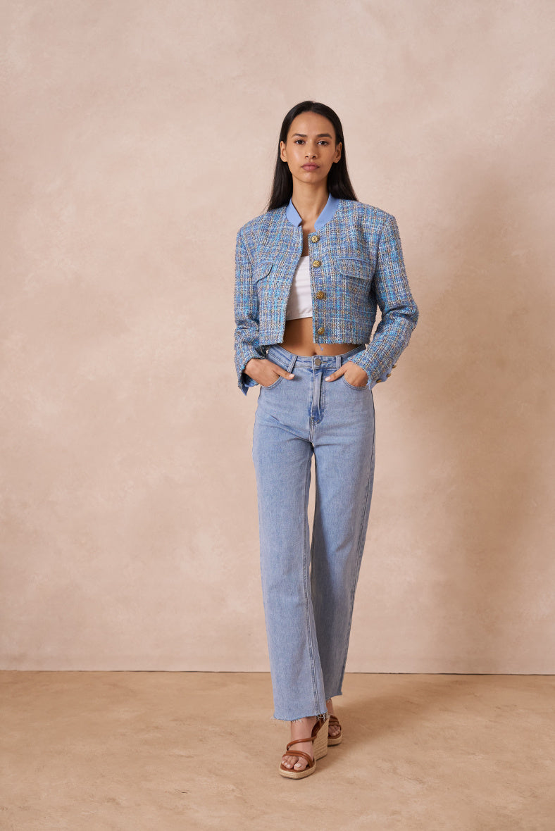 CROP BABY BLUE TWEED JACKET